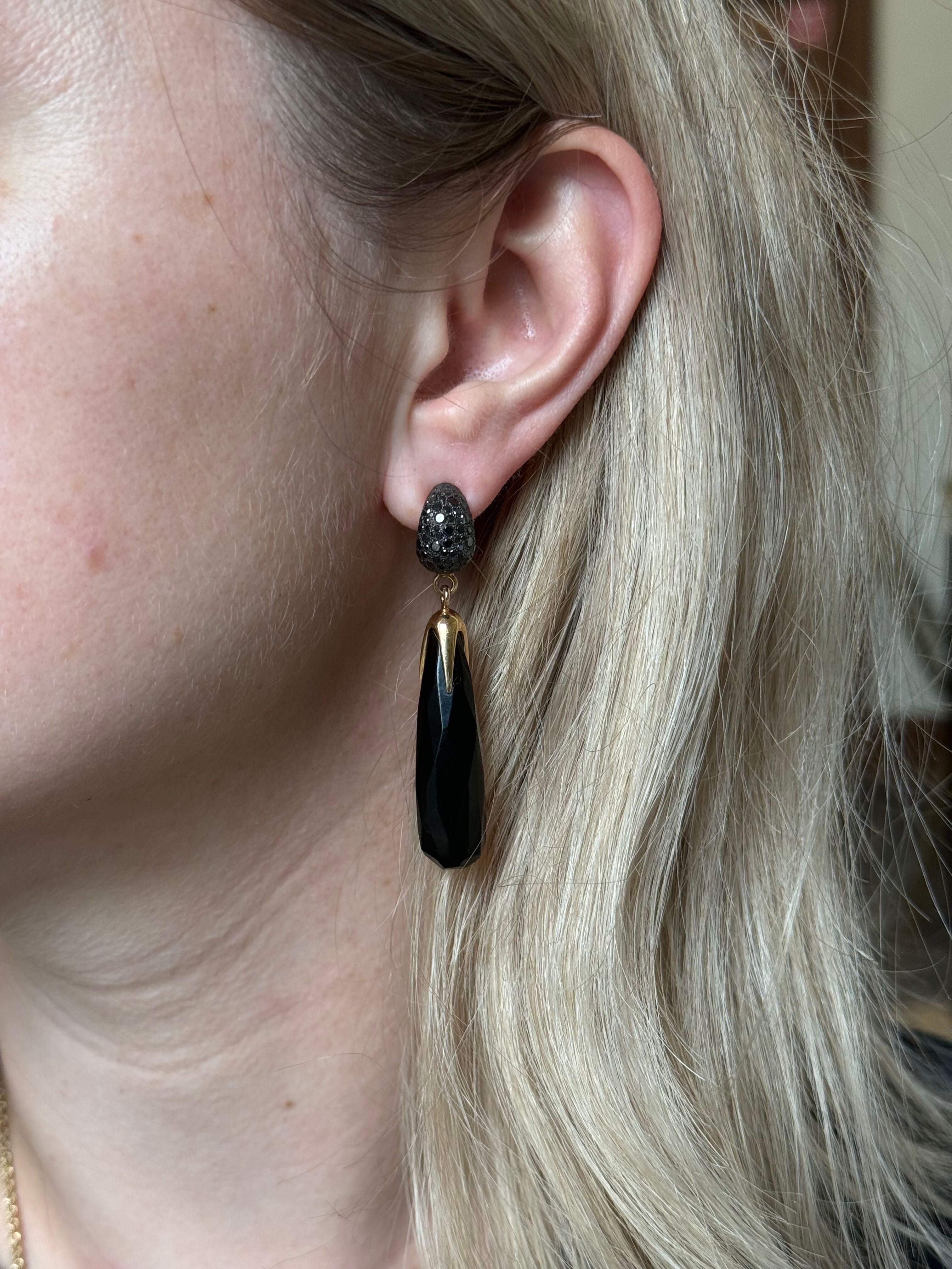 Pomellato Gold Black Diamond Jet Drop Earrings