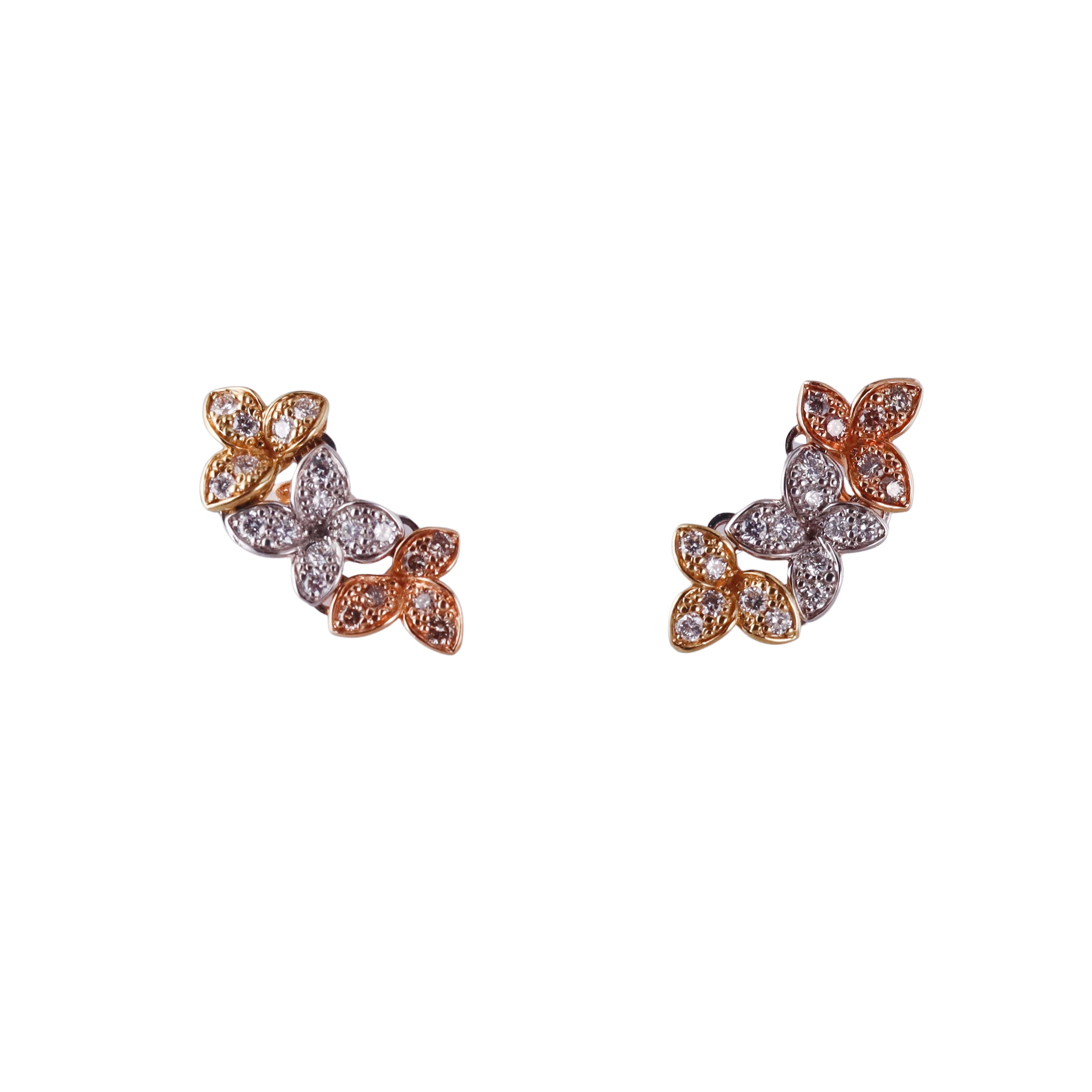 Pasquale Bruni Tri Color Gold Diamond Flower Earrings