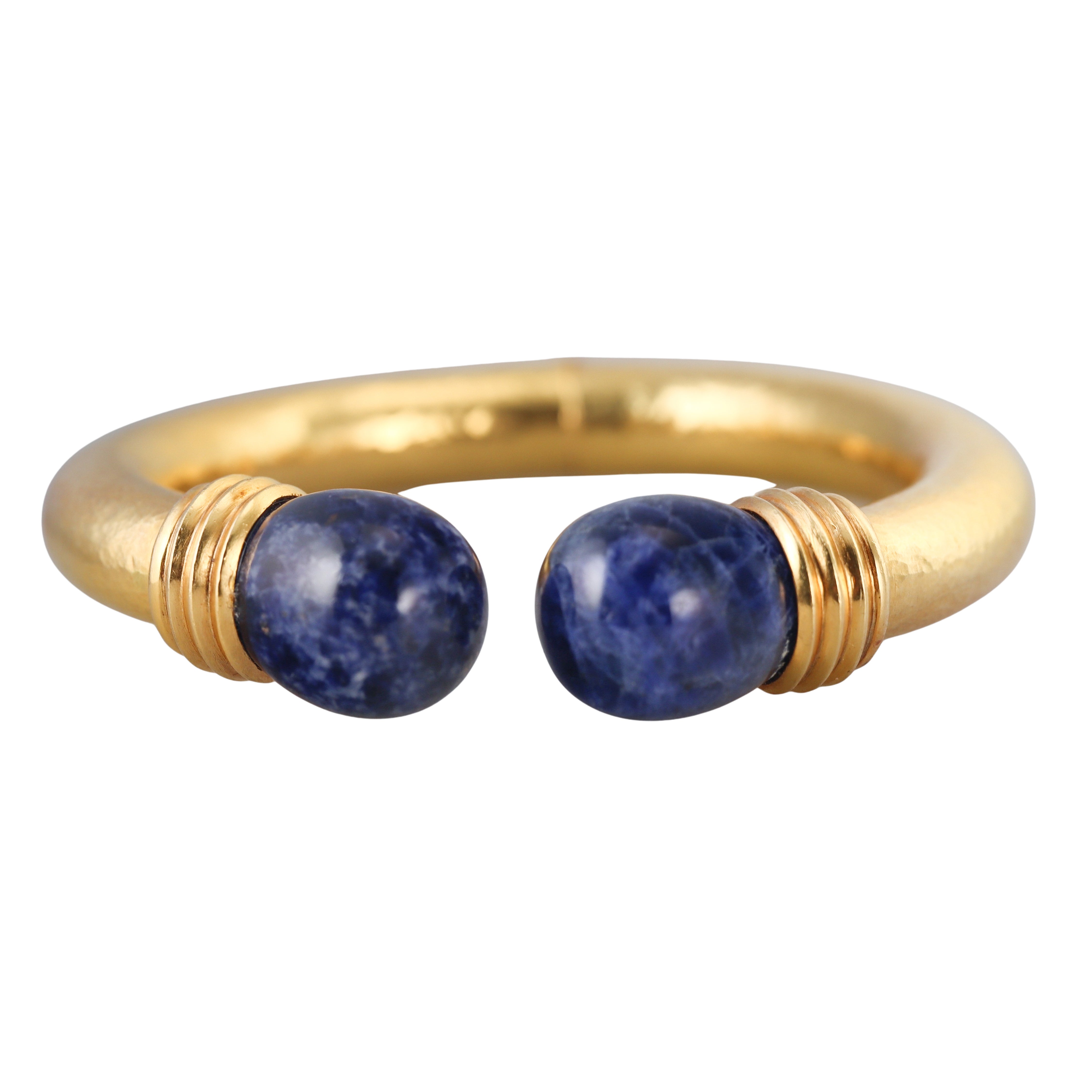 Lalaounis Greece Yellow Gold Sodalite Cuff Bracelet