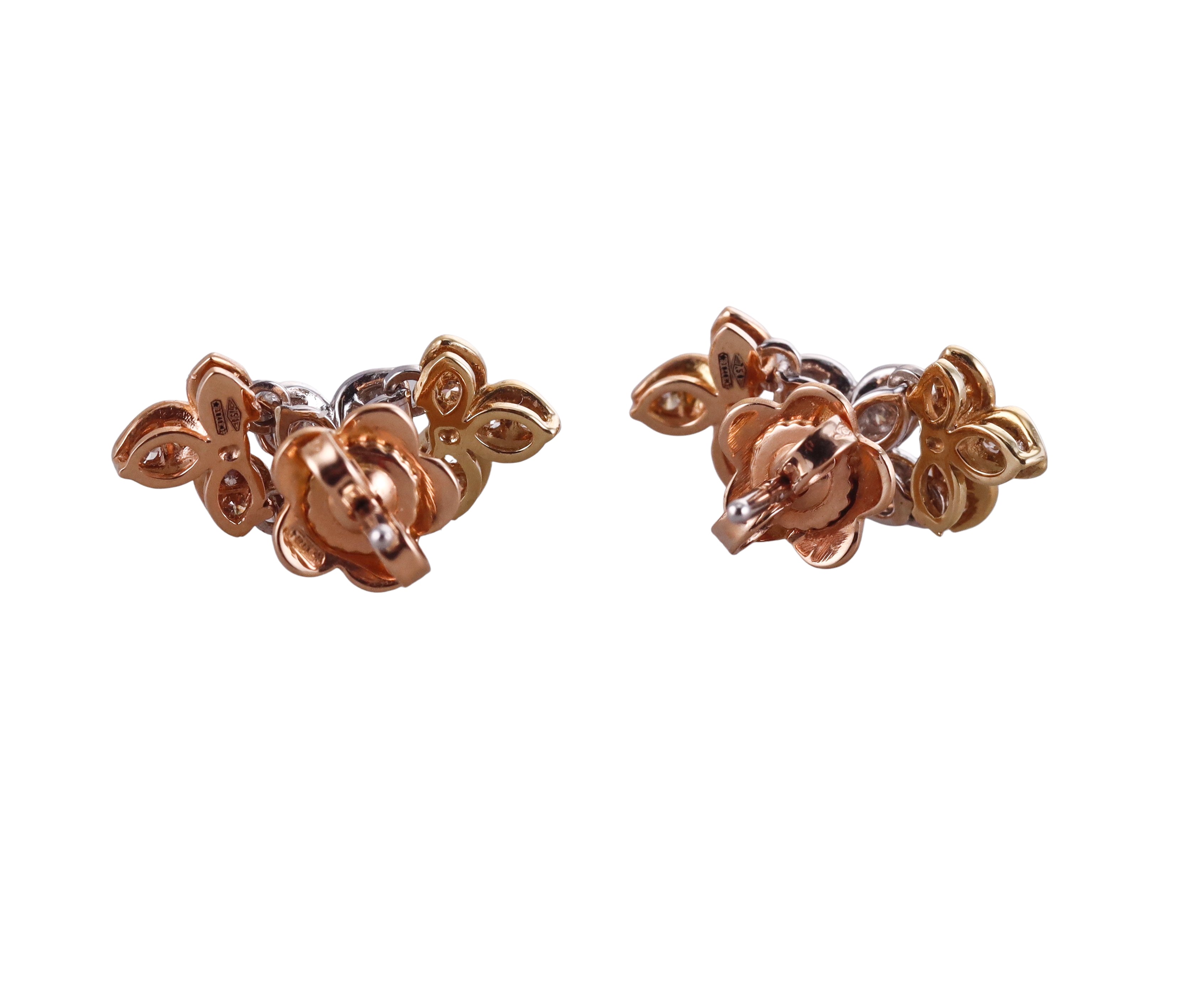 Pasquale Bruni Tri Color Gold Diamond Flower Earrings