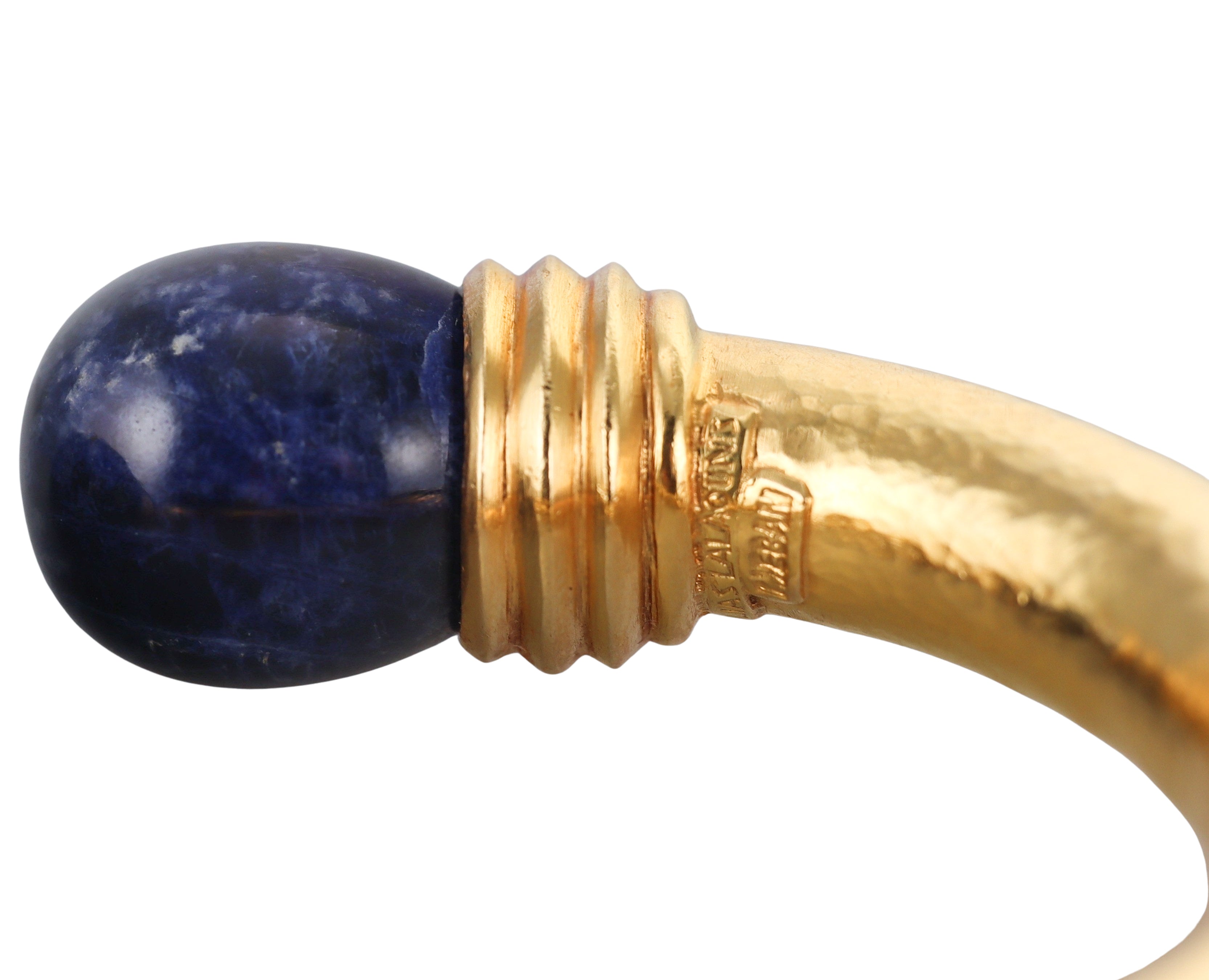 Lalaounis Greece Yellow Gold Sodalite Cuff Bracelet