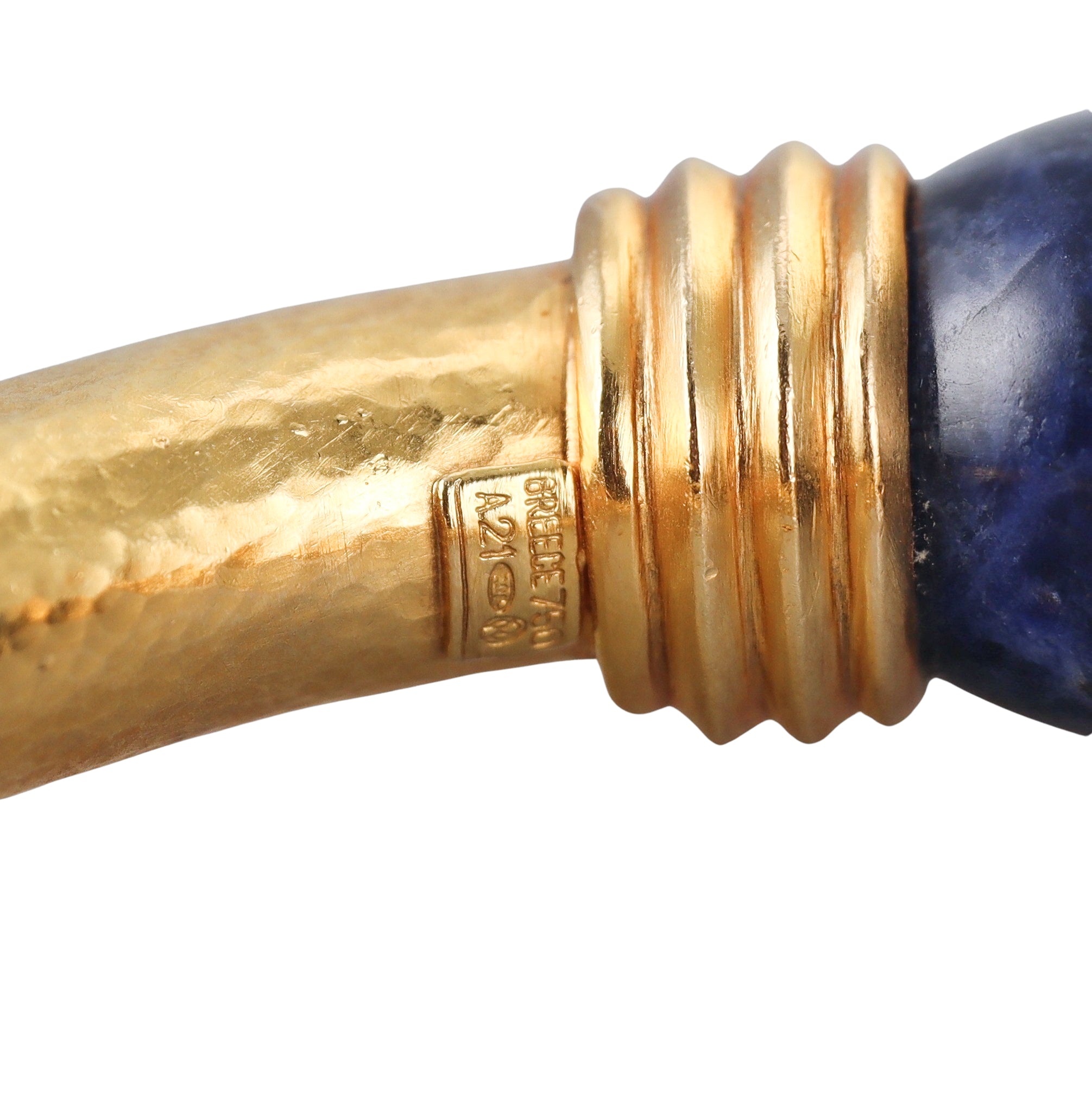 Lalaounis Greece Yellow Gold Sodalite Cuff Bracelet