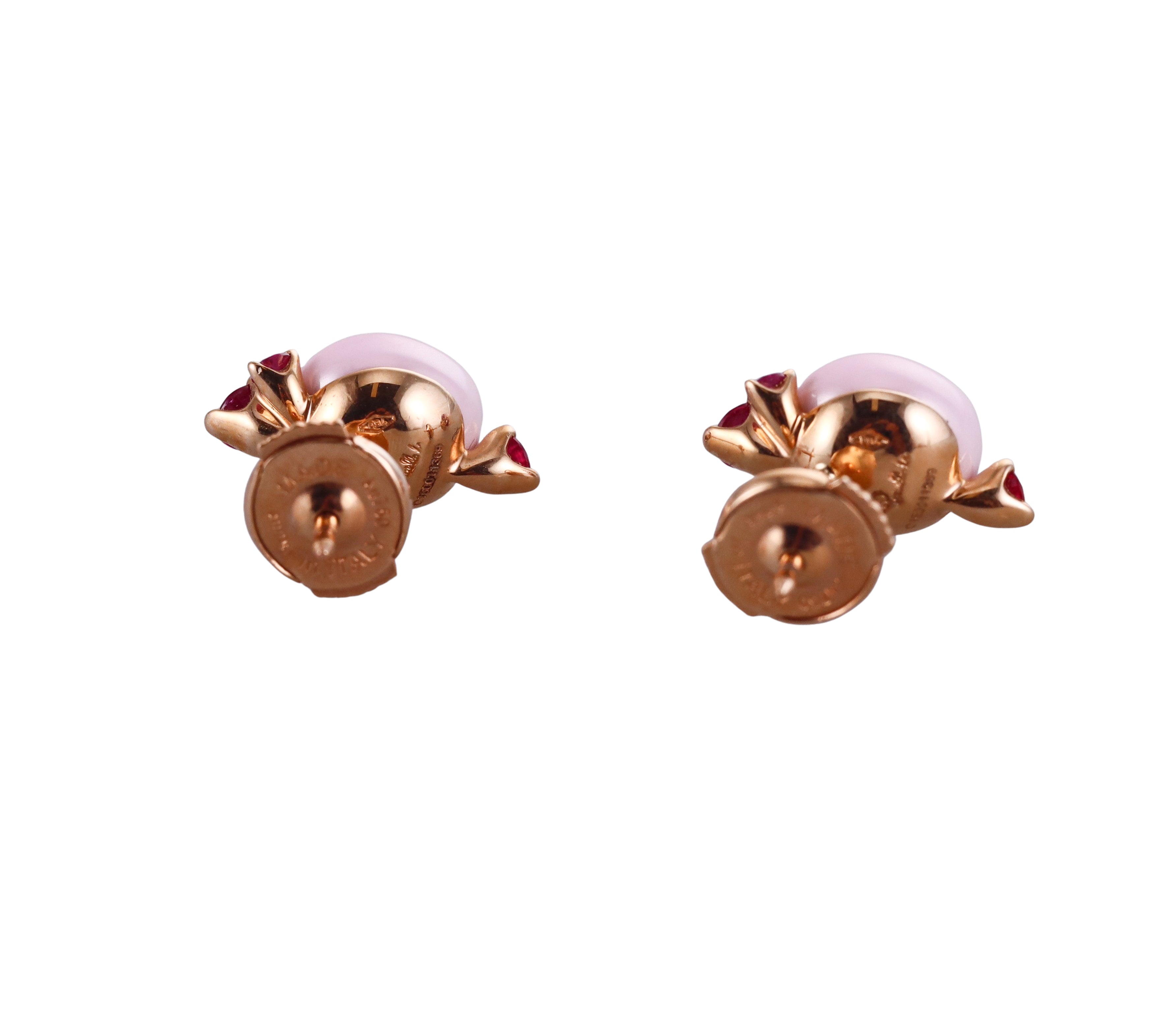 Pomellato Capri Quartz Pink Ceramic Rose Gold Earrings