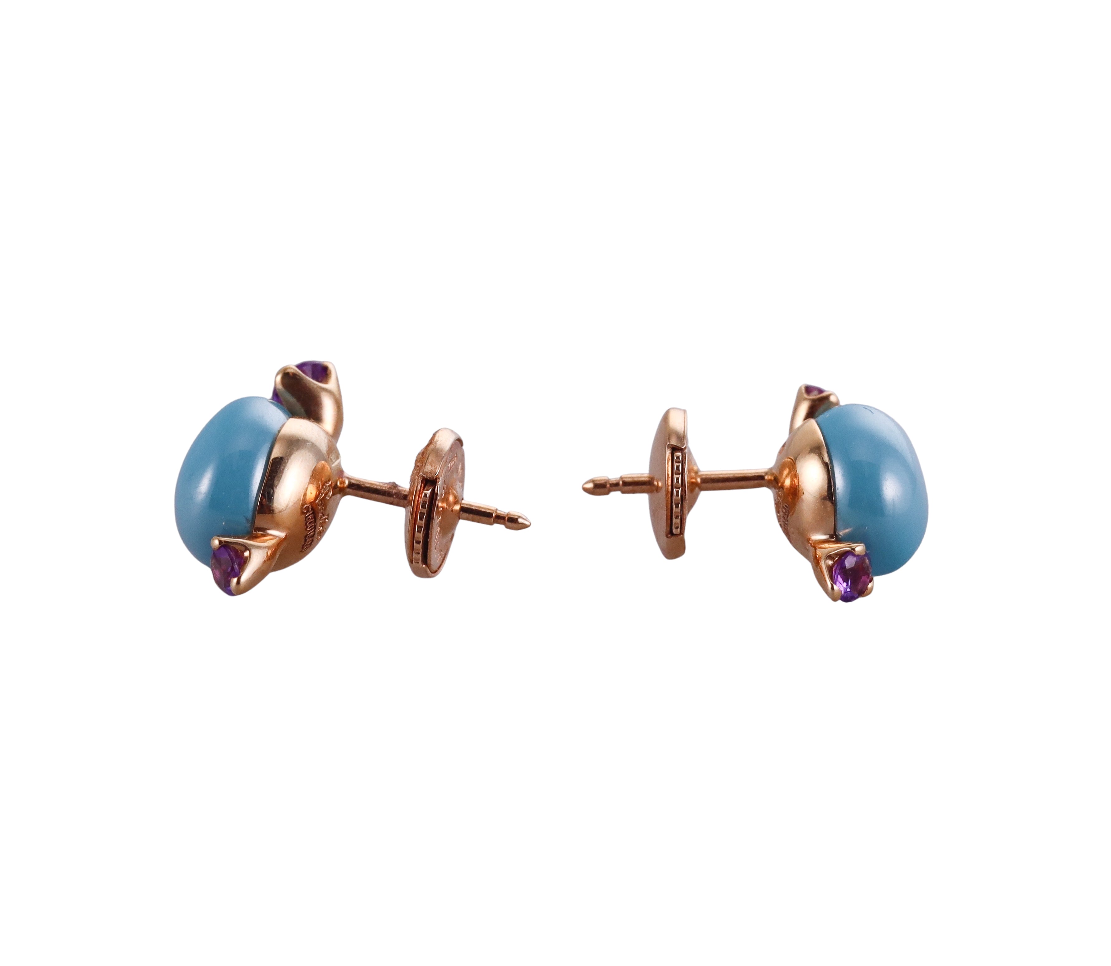 Pomellato Capri Blue Ceramic Amethyst Rose Gold Earrings