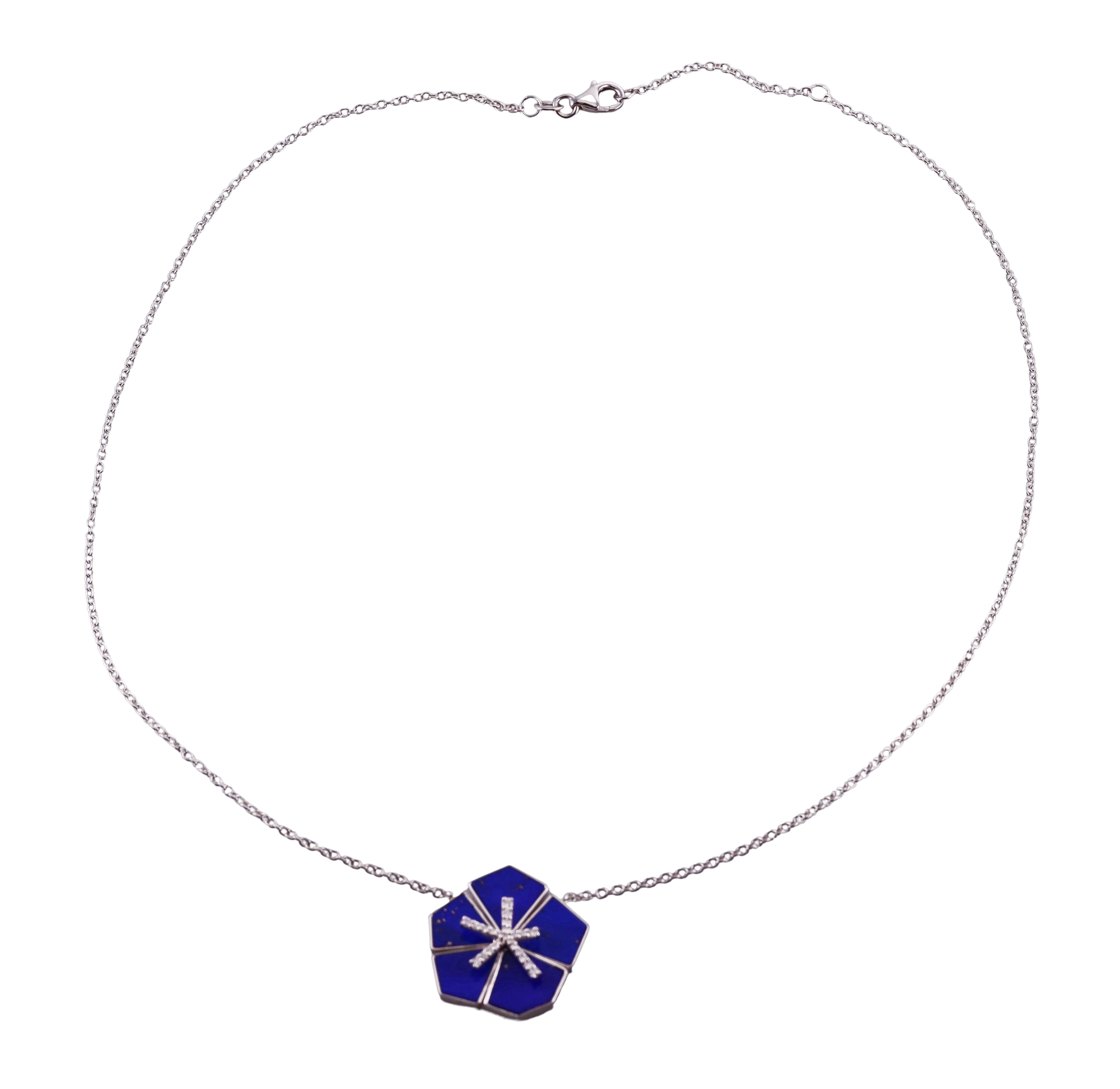 Giloro White Gold Diamond Lapis Pendant Necklace