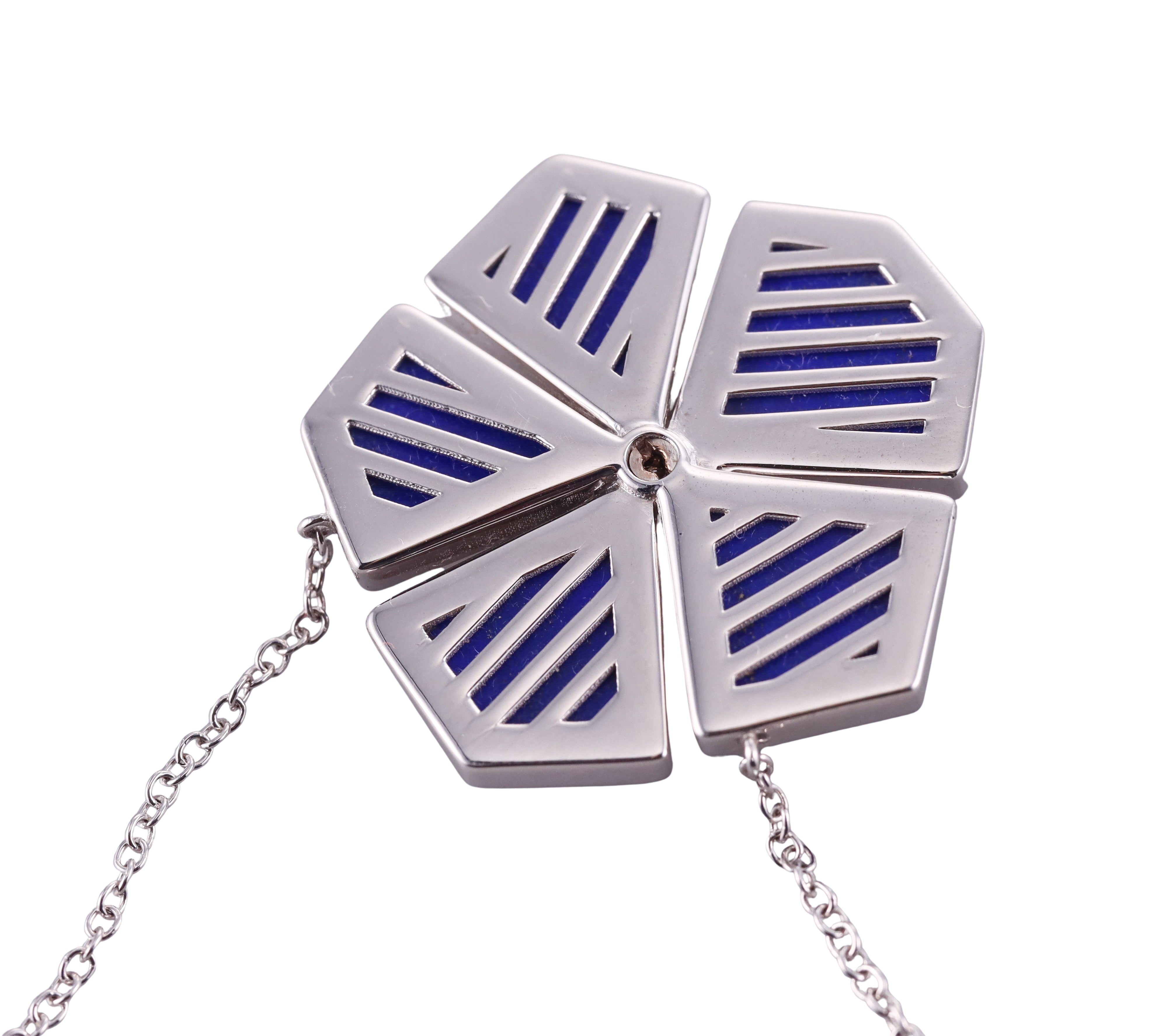 Giloro White Gold Diamond Lapis Large Pendant Necklace