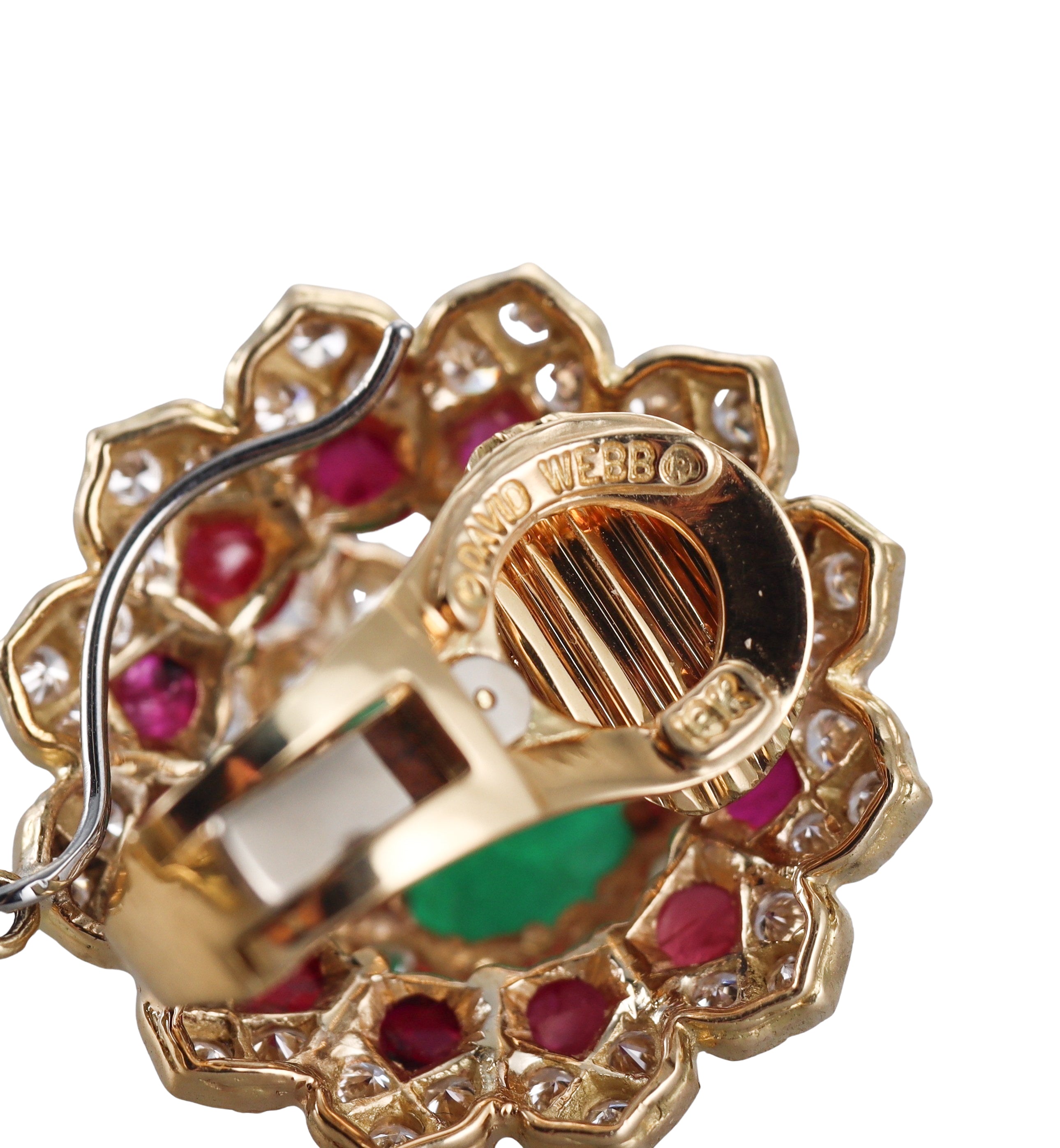 David Webb Diamond Ruby Emerald Gold Night & Day Earrings