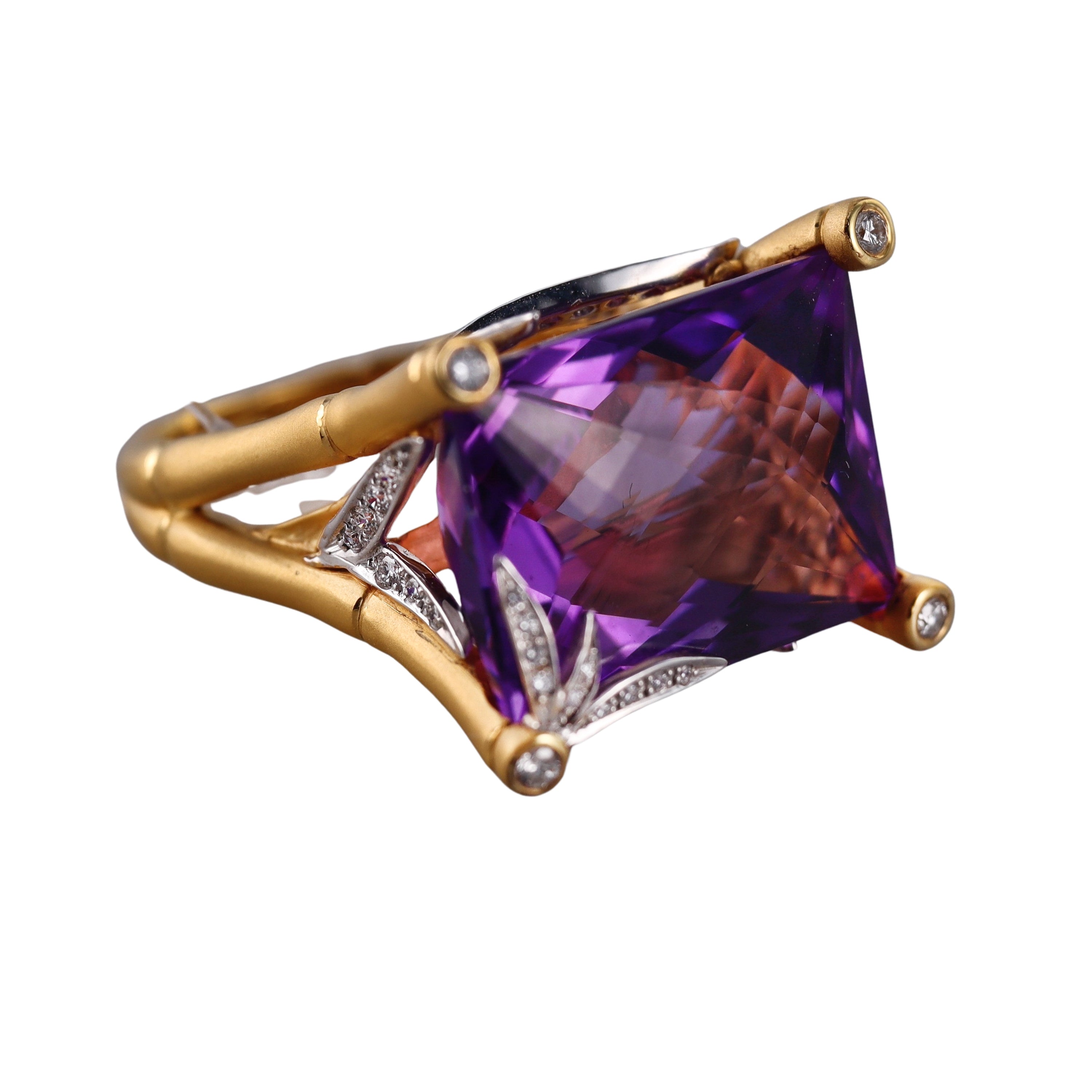 Carrera y Carrera Bambu Gold Diamond Amethyst Ring