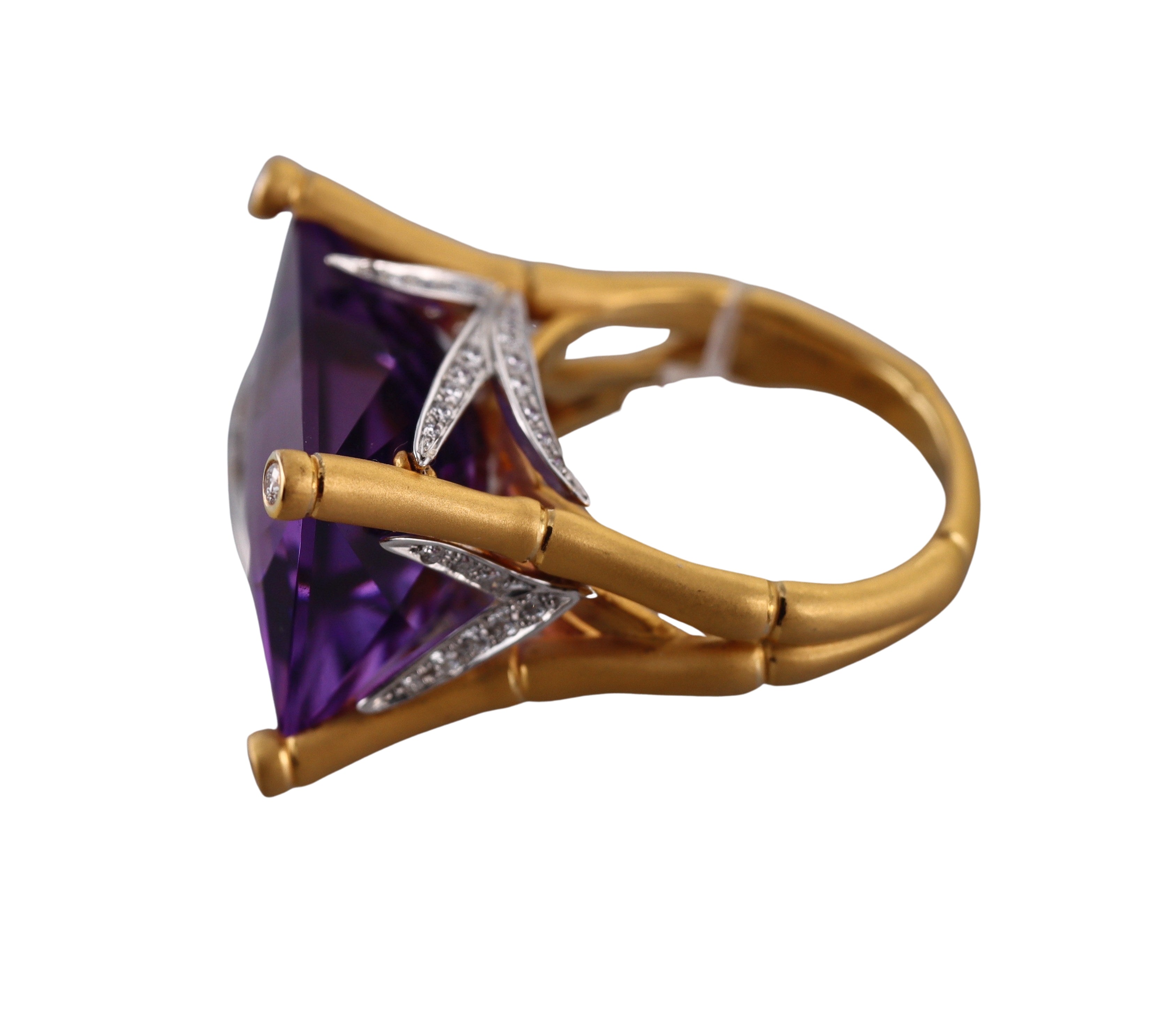 Carrera y Carrera Bambu Gold Diamond Amethyst Ring