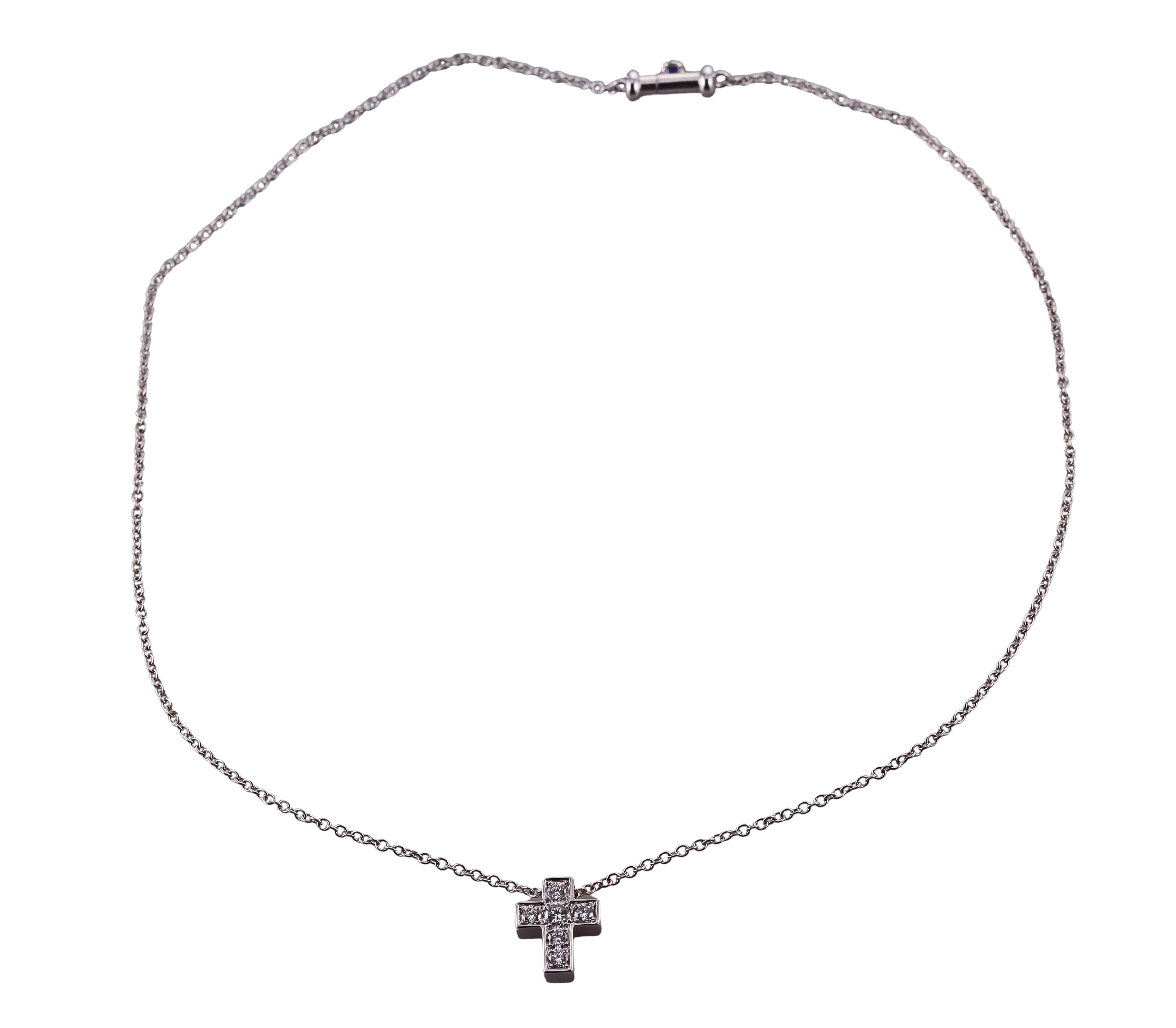 Pasquale Bruni White Gold Diamond Sapphire Cross Pendant Necklace