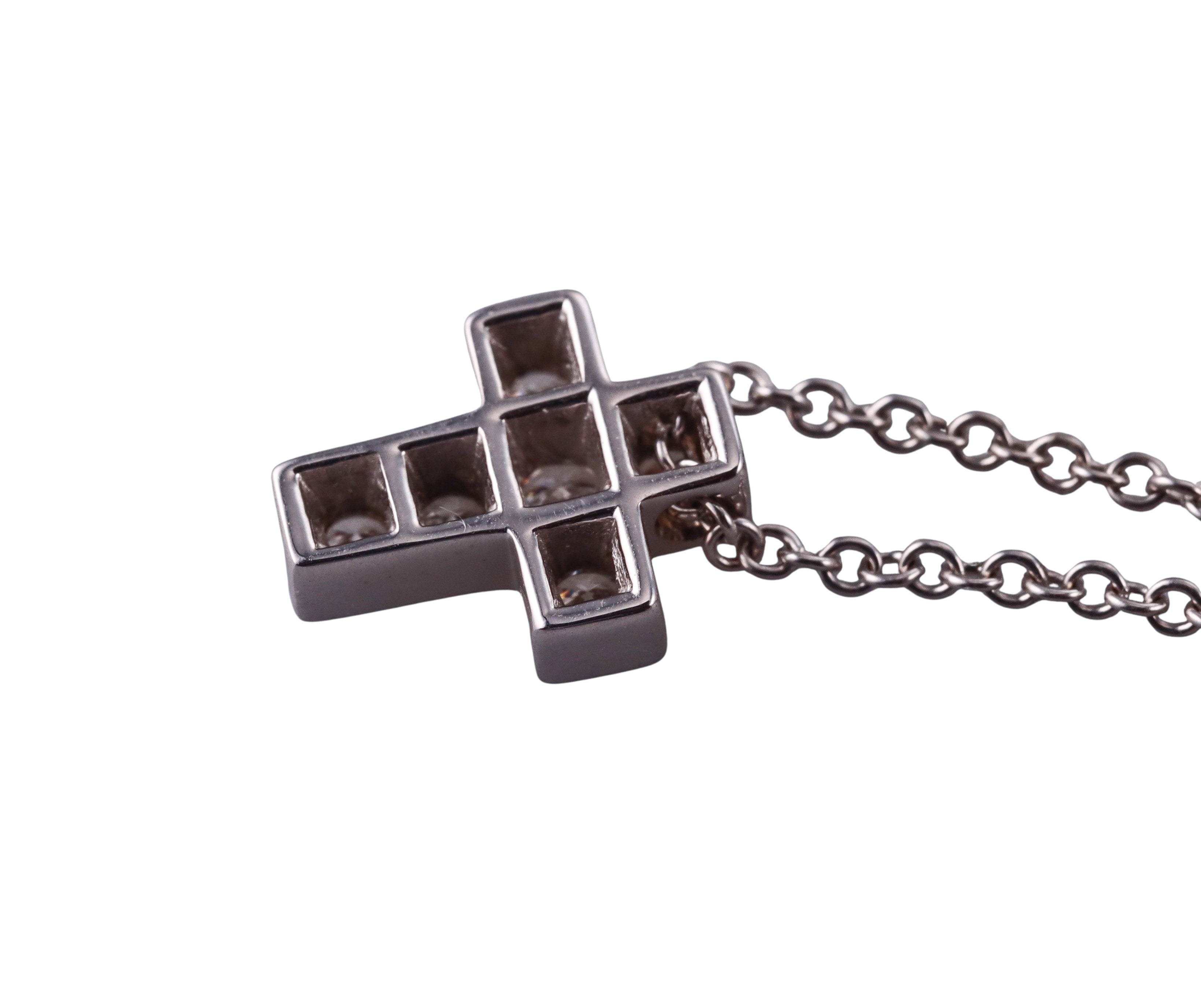 Pasquale Bruni White Gold Diamond Sapphire Cross Pendant Necklace