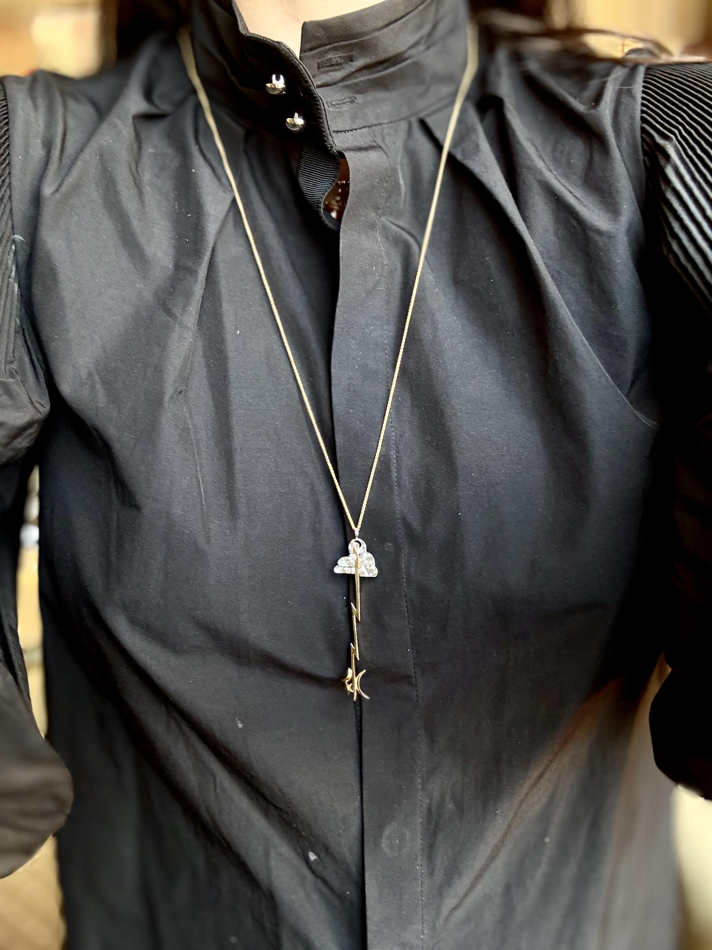 Michael Bondanza Gold Platinum Lightning Cloud Pendant Necklace