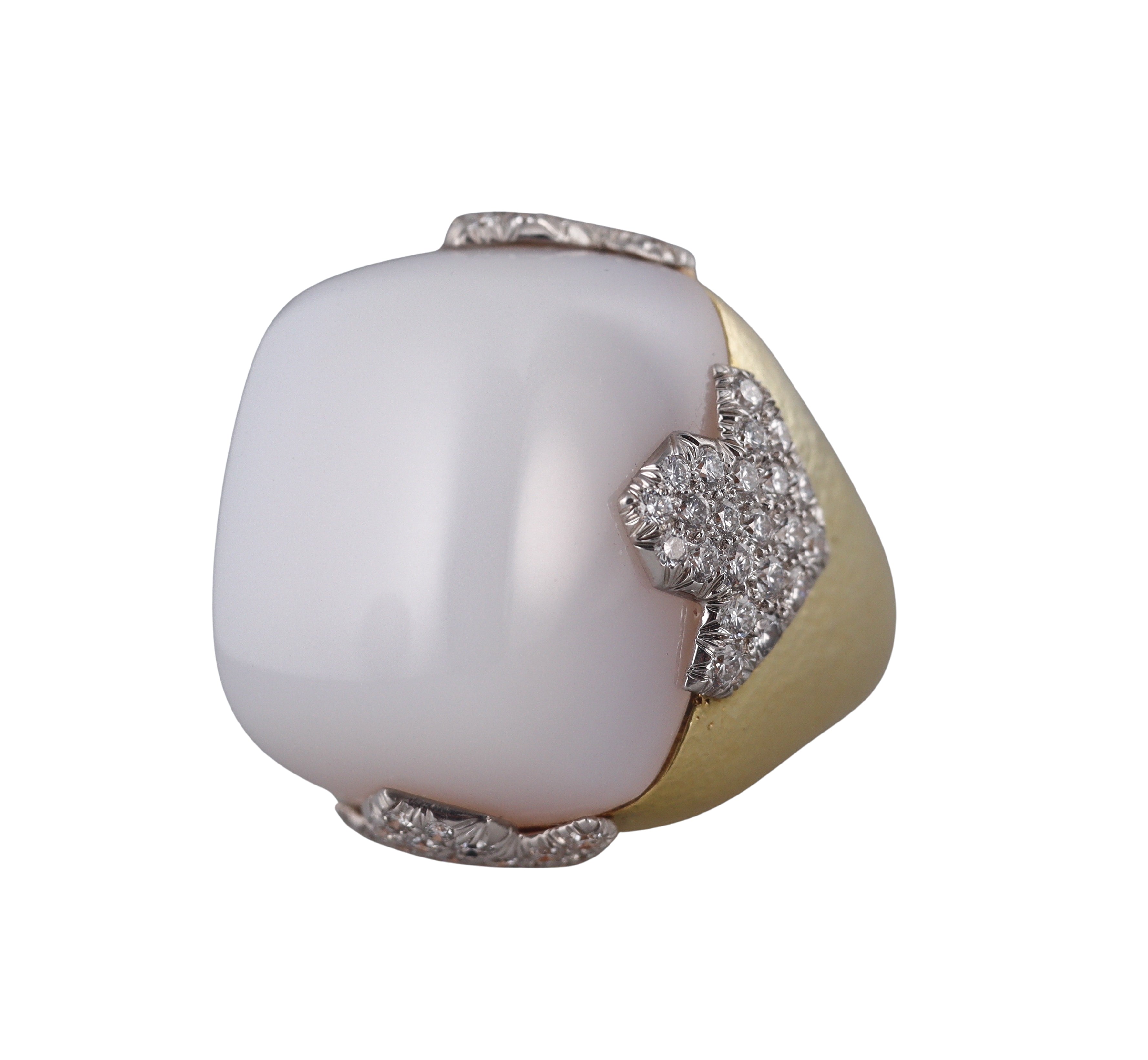 David Webb Diva Cabochon Agate Diamond Gold Platinum Ring