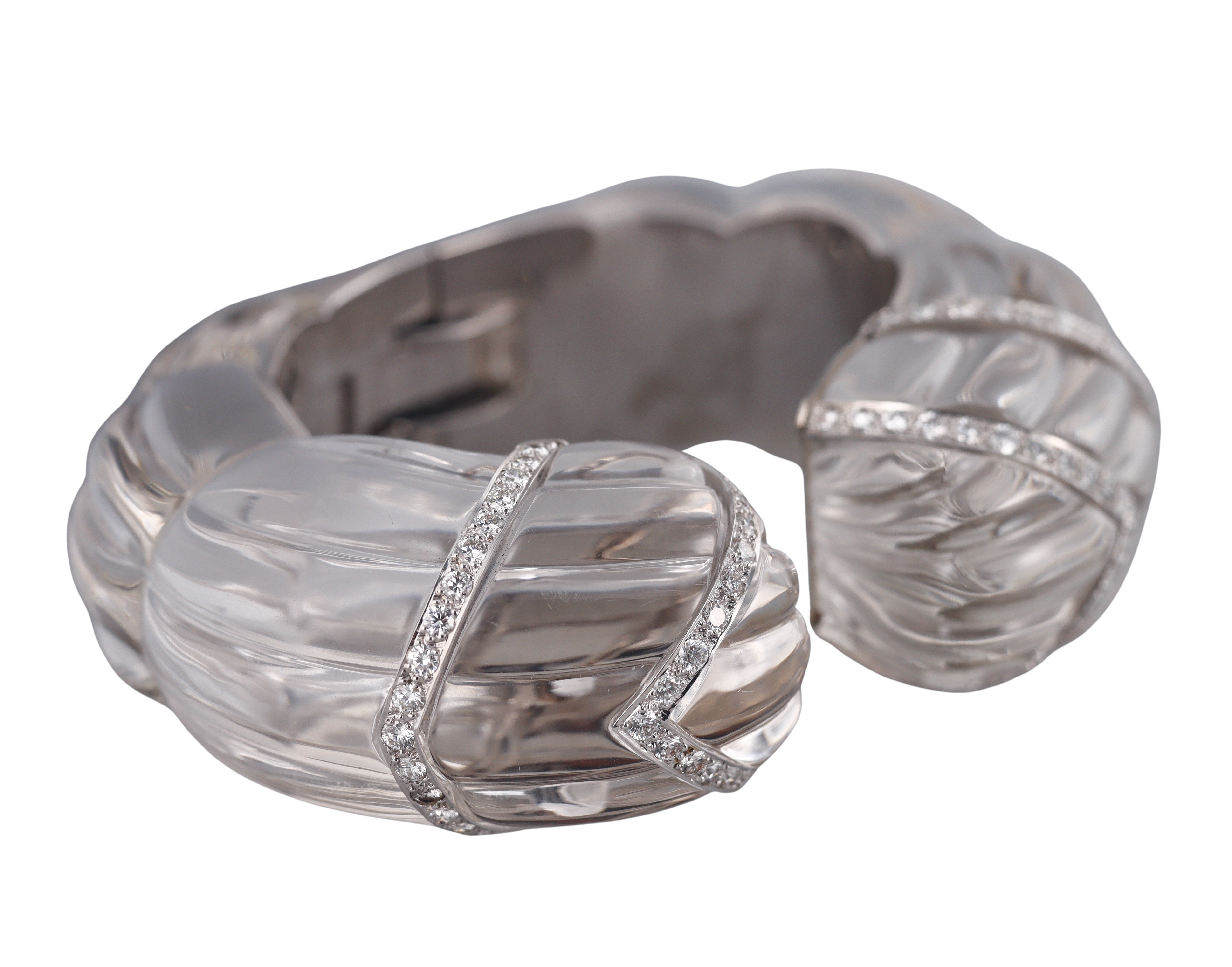 David Webb Crystal Diamond Gold Platinum Cuff Bracelet