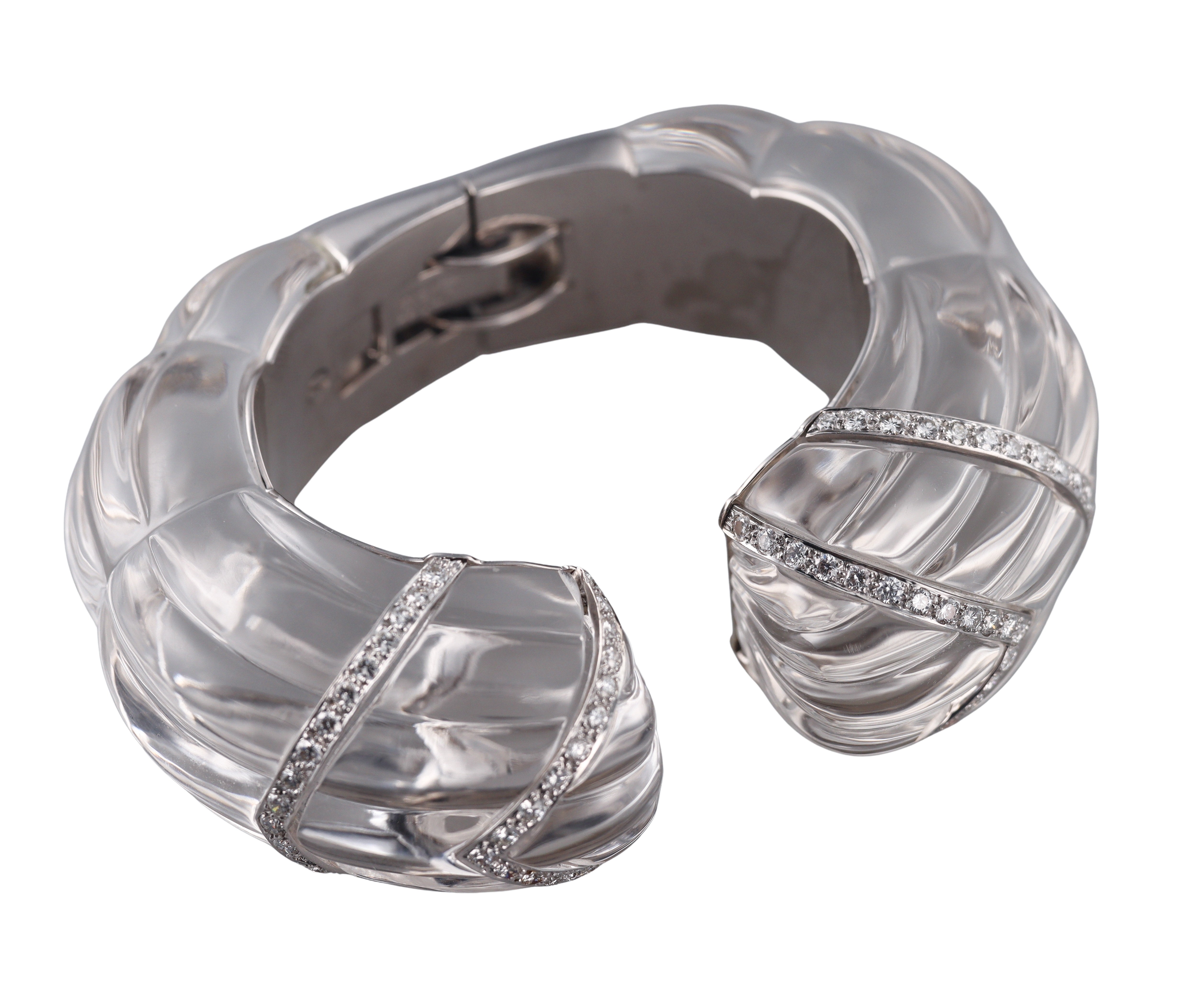 David Webb Crystal Diamond Gold Platinum Cuff Bracelet