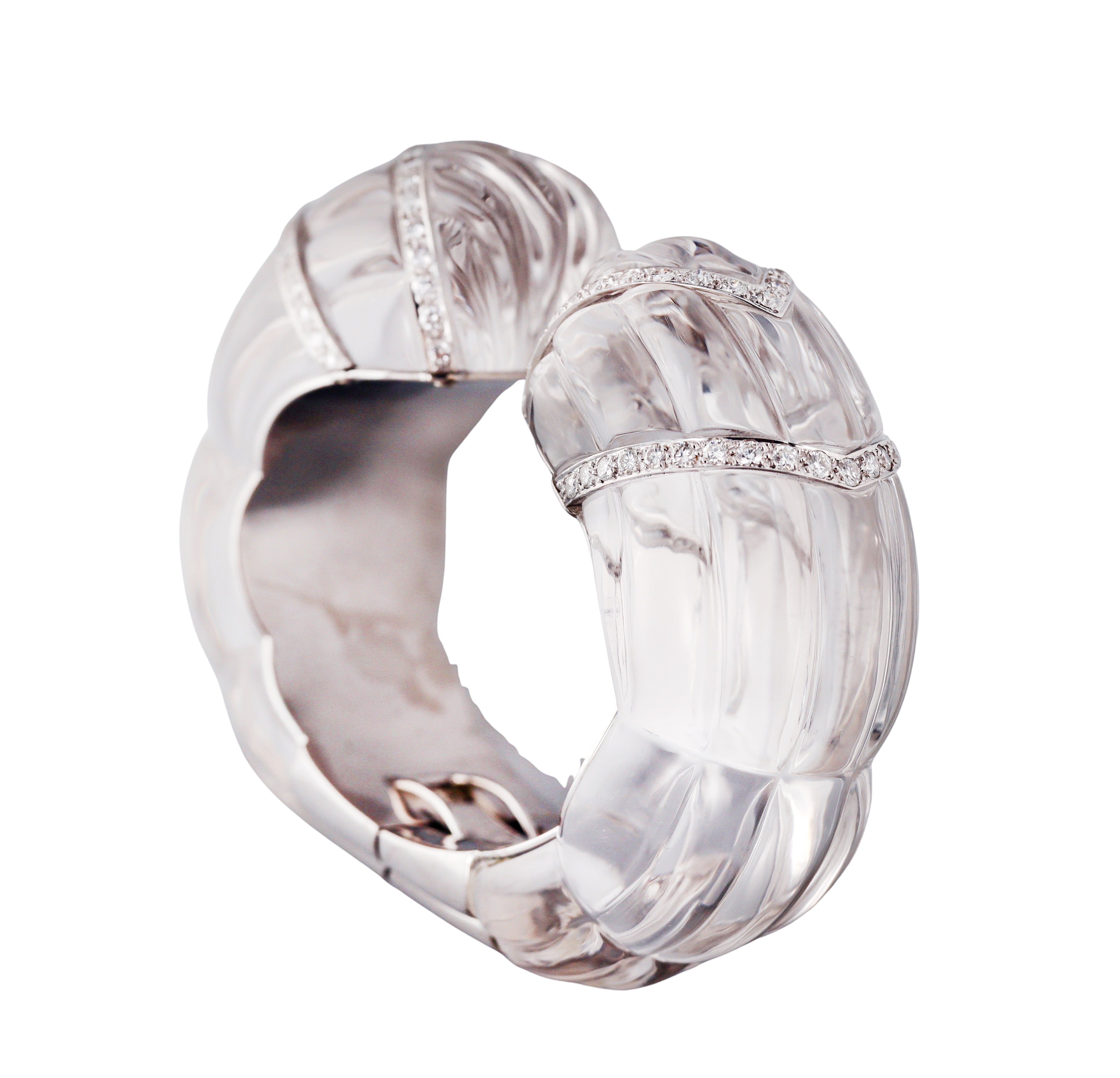 David Webb Crystal Diamond Gold Platinum Cuff Bracelet