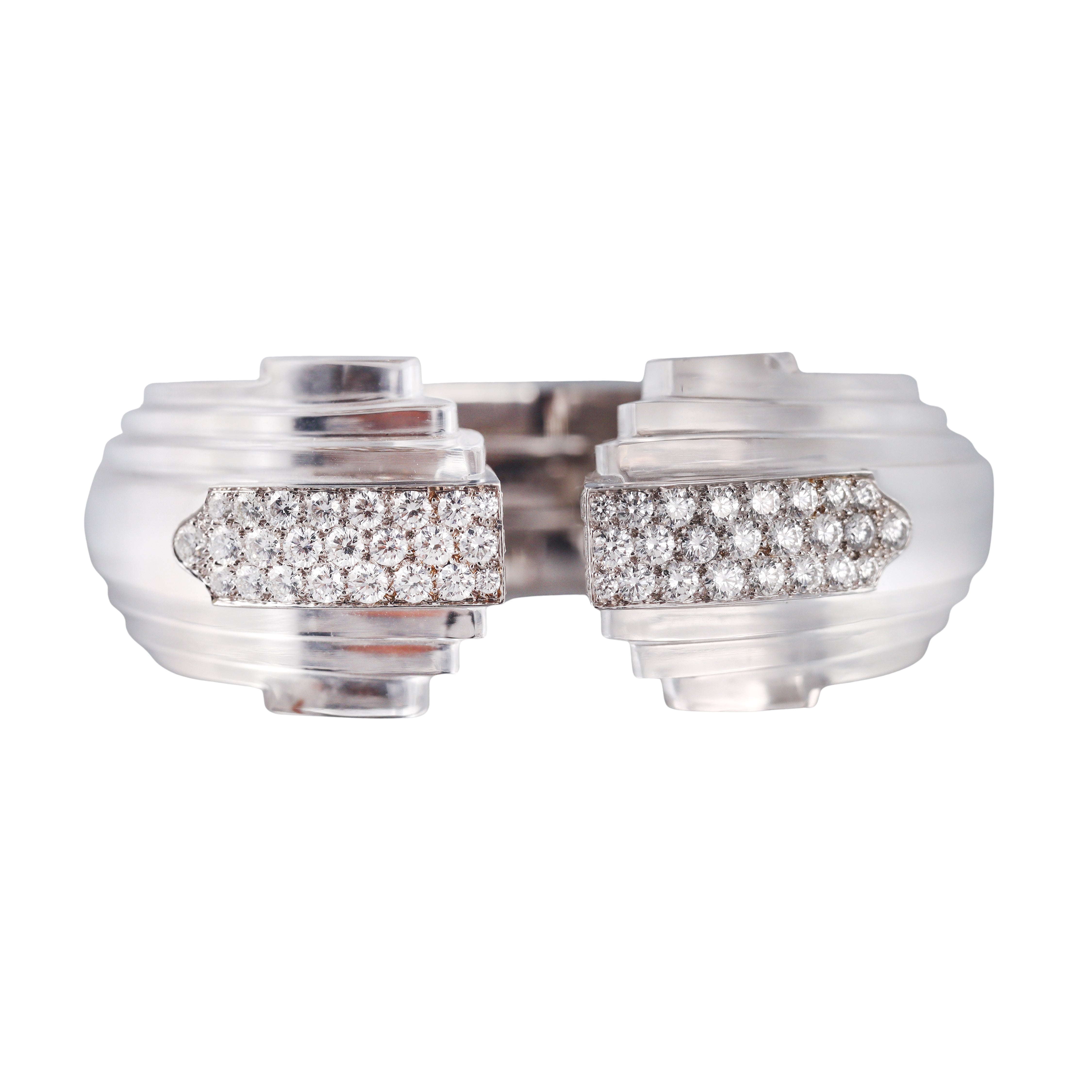 David Webb Crystal Diamond Gold Platinum Step Cuff Bracelet