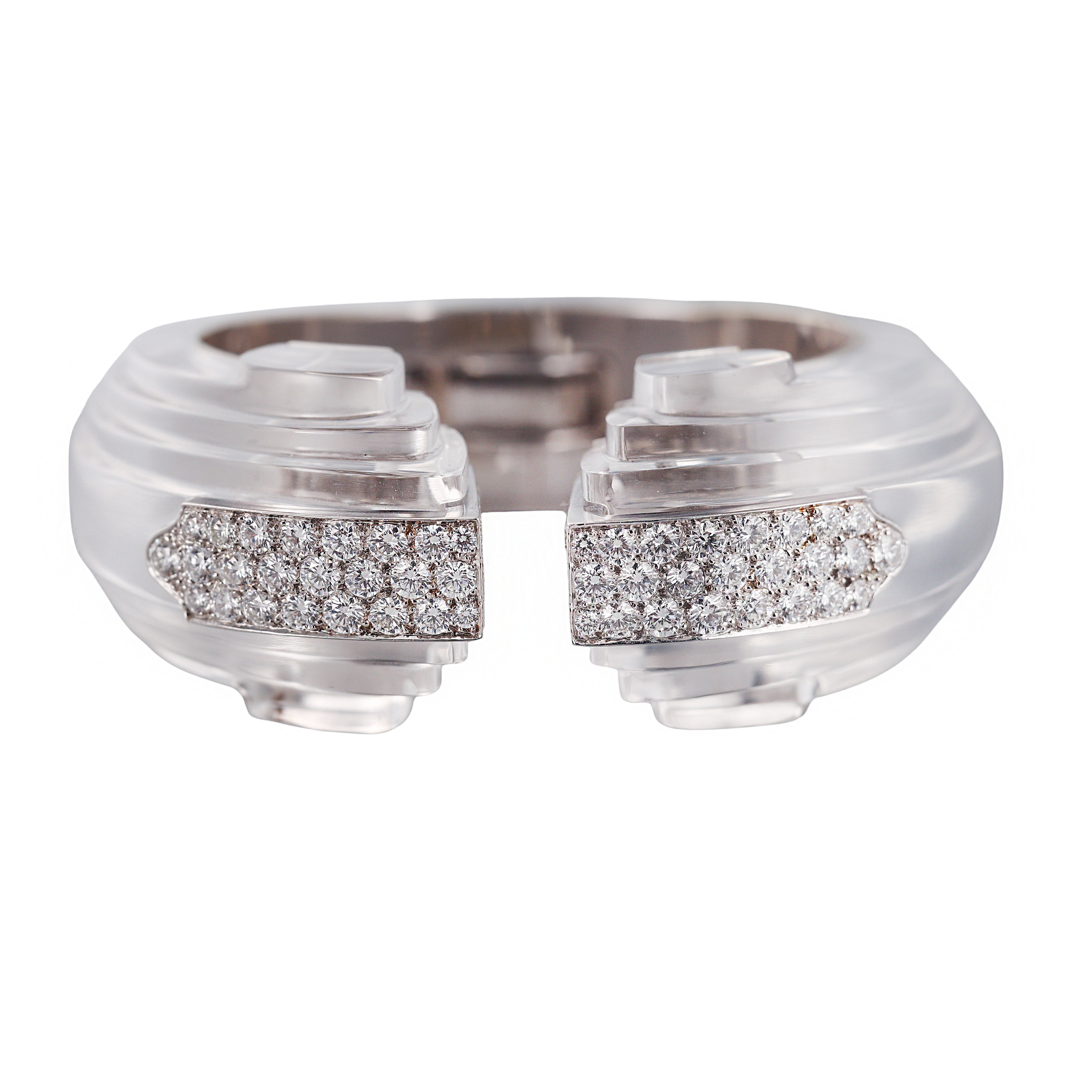 David Webb Crystal Diamond Gold Platinum Step Cuff Bracelet
