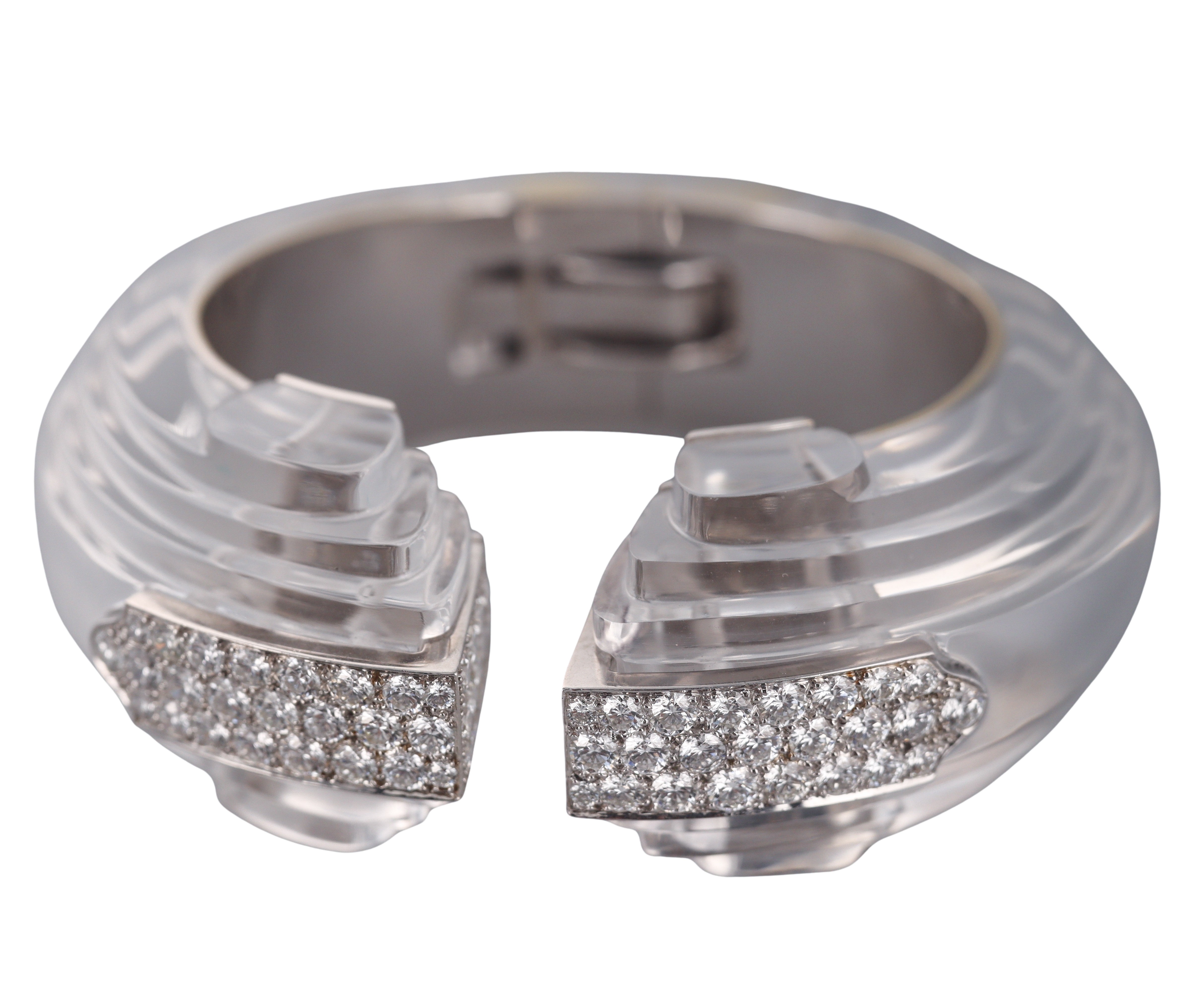 David Webb Crystal Diamond Gold Platinum Step Cuff Bracelet
