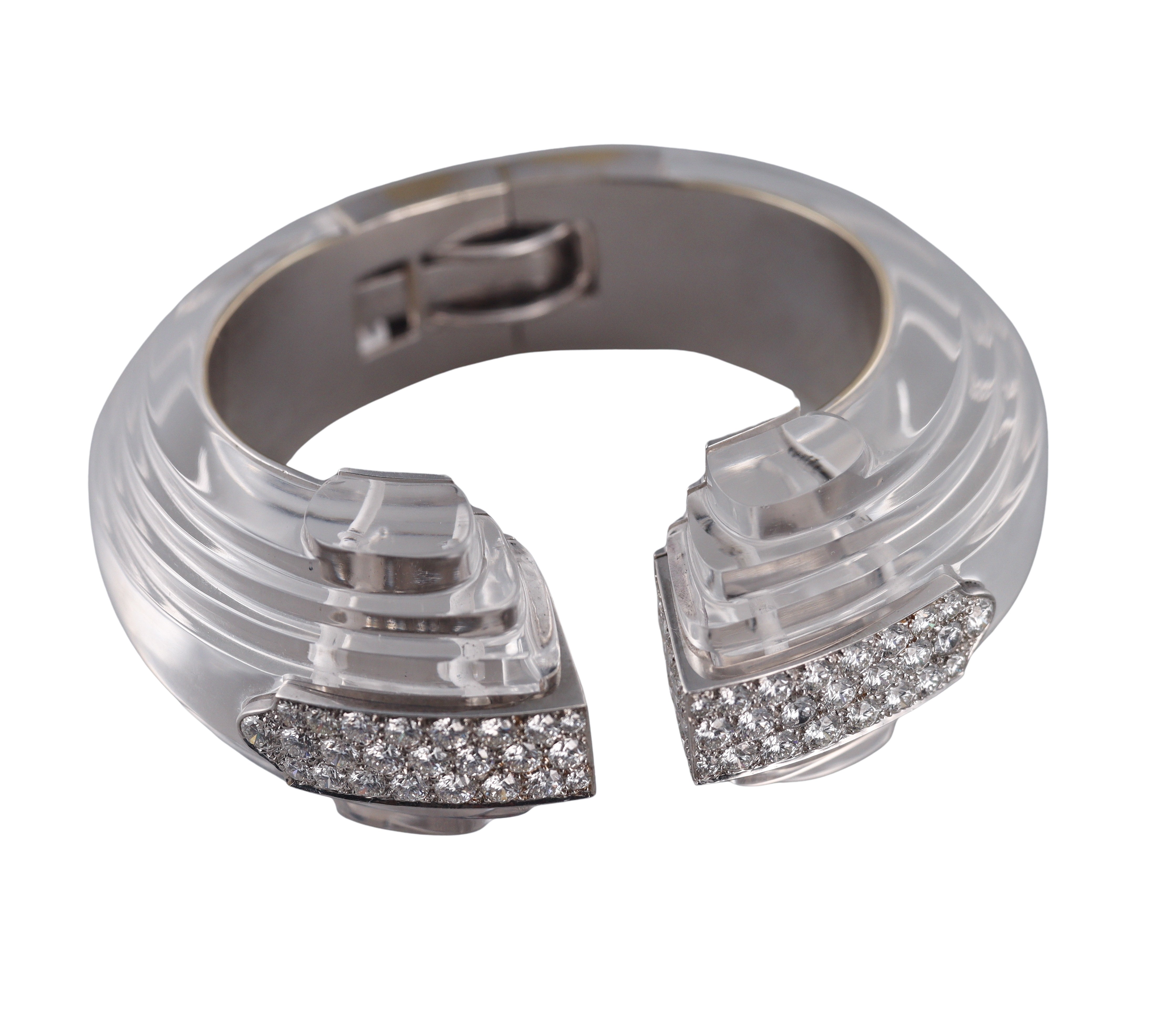 David Webb Crystal Diamond Gold Platinum Step Cuff Bracelet