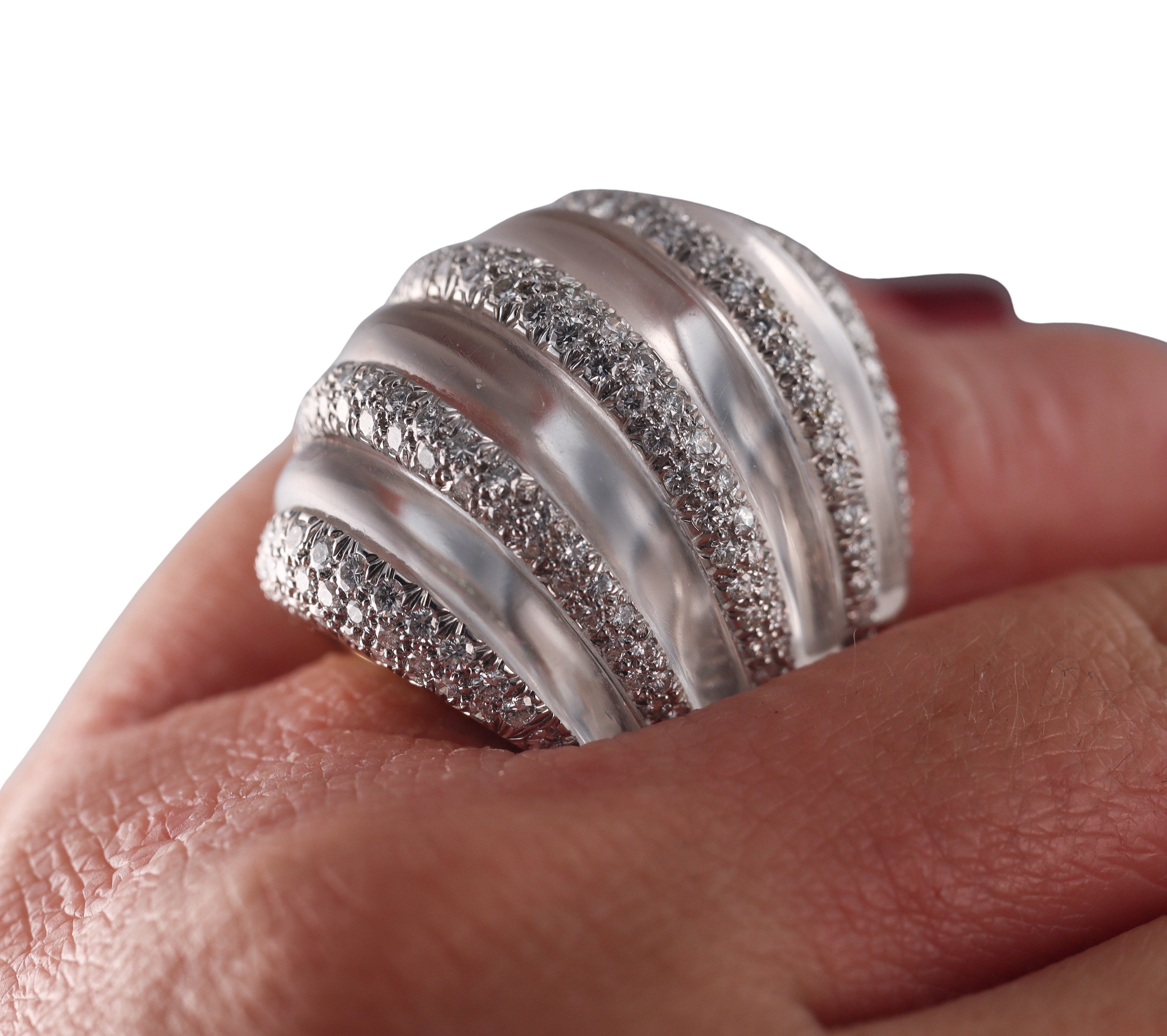 David Webb Crystal Diamond Gold Platinum Dome Ring