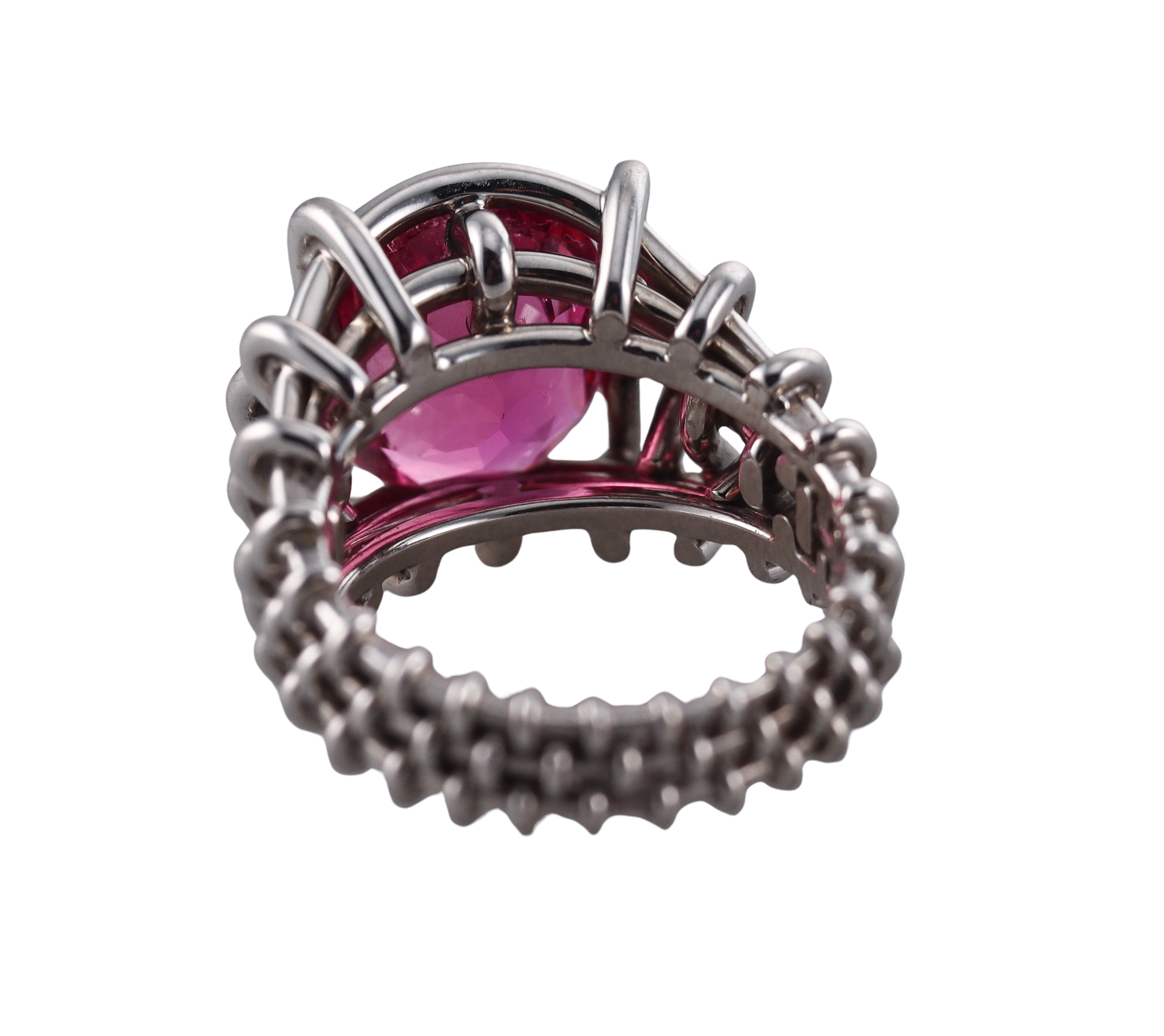Verdura Pink Tourmaline Platinum Basketweave Ring