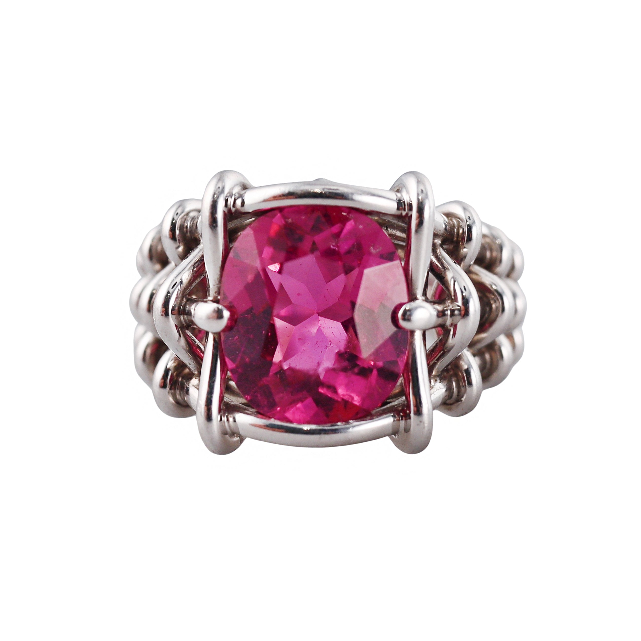 Verdura Pink Tourmaline Platinum Basketweave Ring