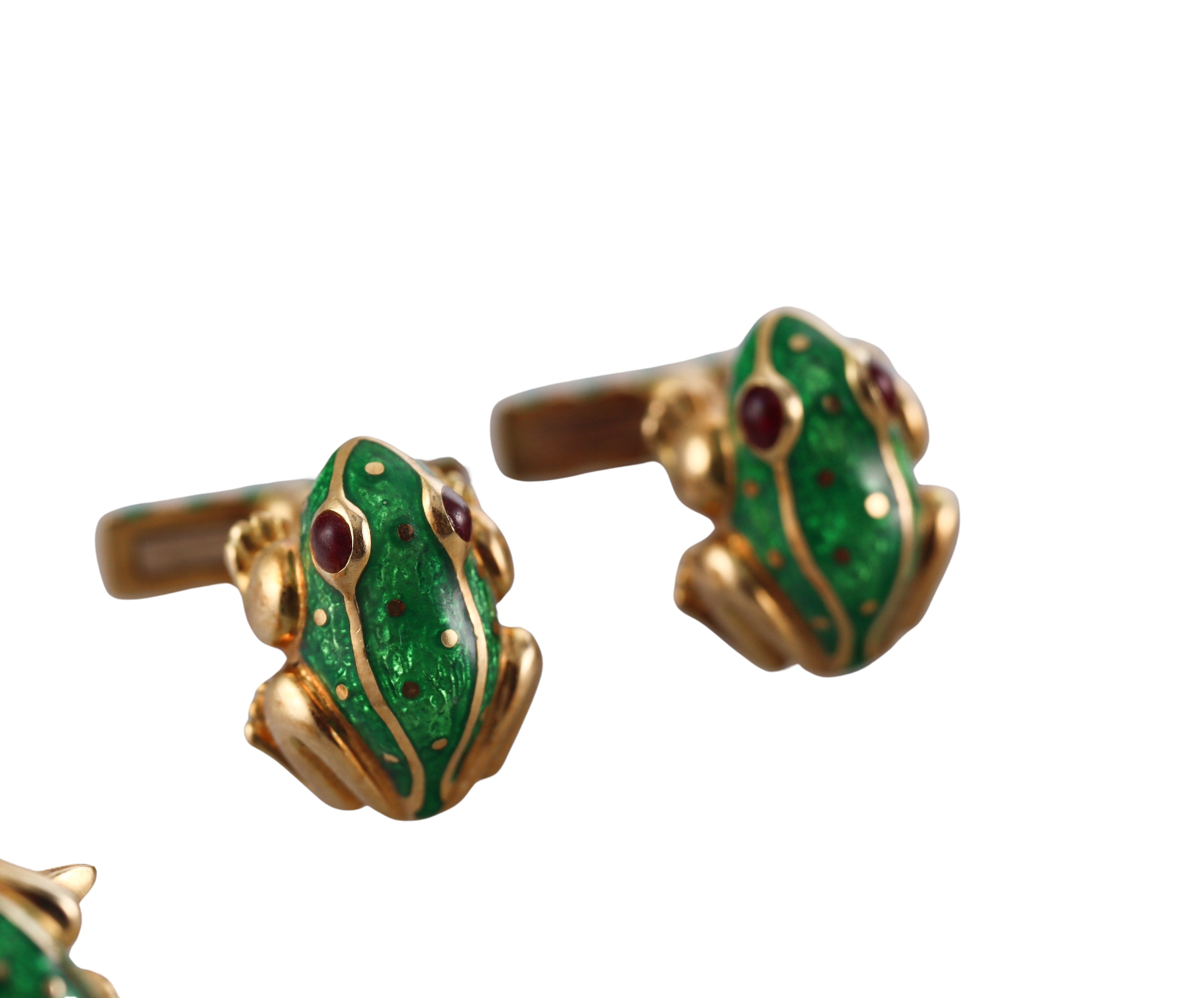 David Webb Enamel Gold Frog Cufflinks Stud Set