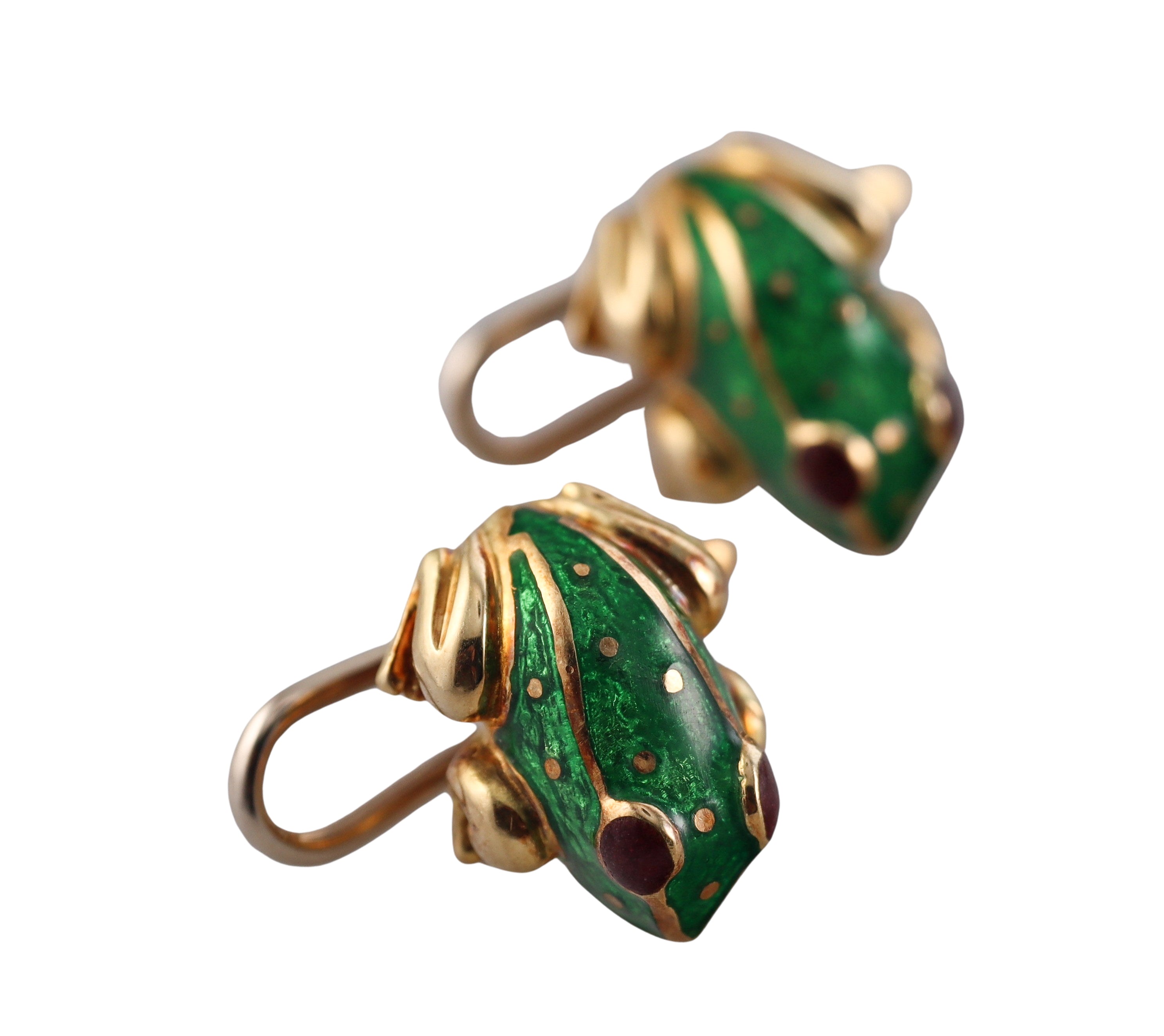 David Webb Enamel Gold Frog Cufflinks Stud Set