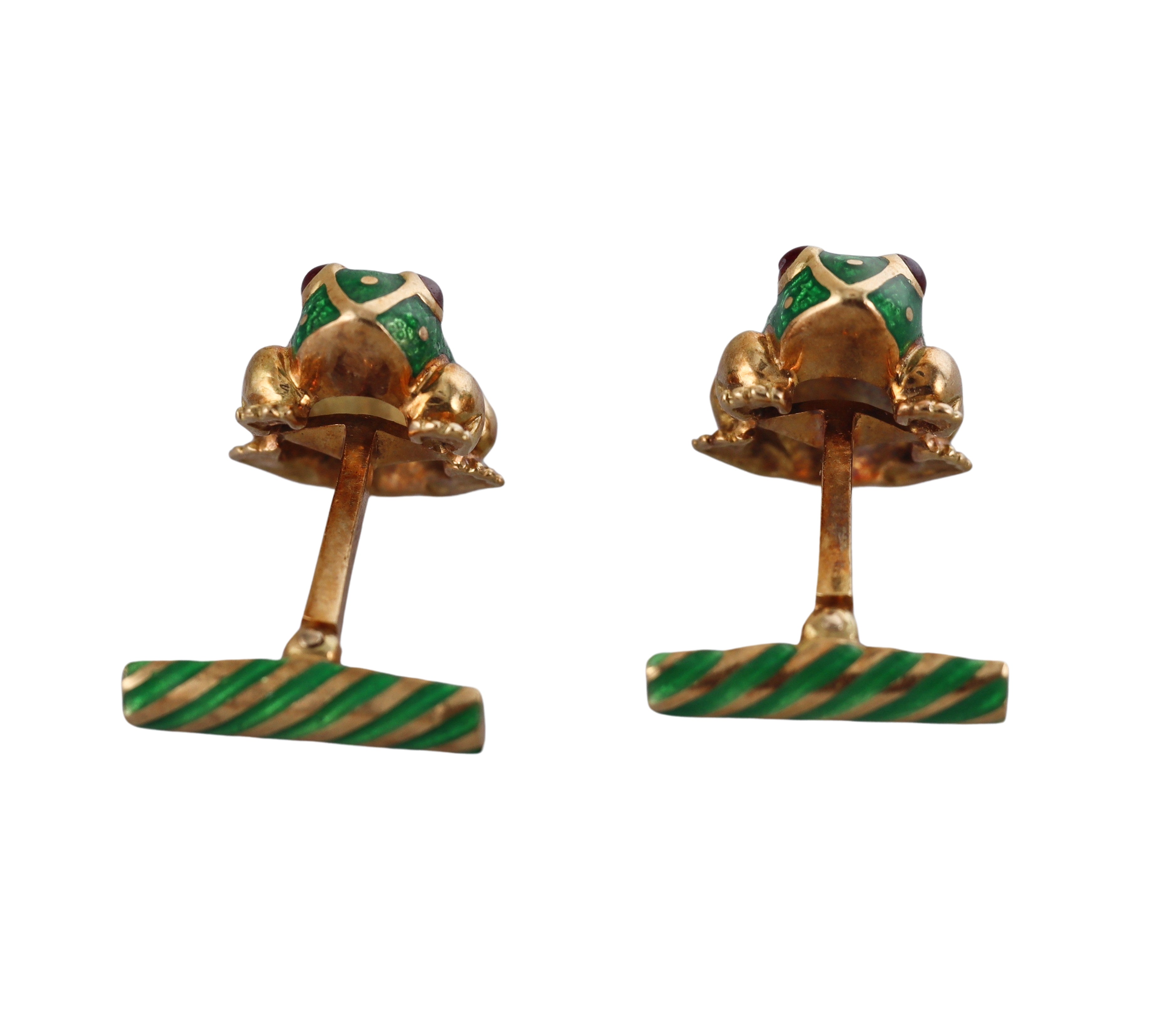 David Webb Enamel Gold Frog Cufflinks Stud Set
