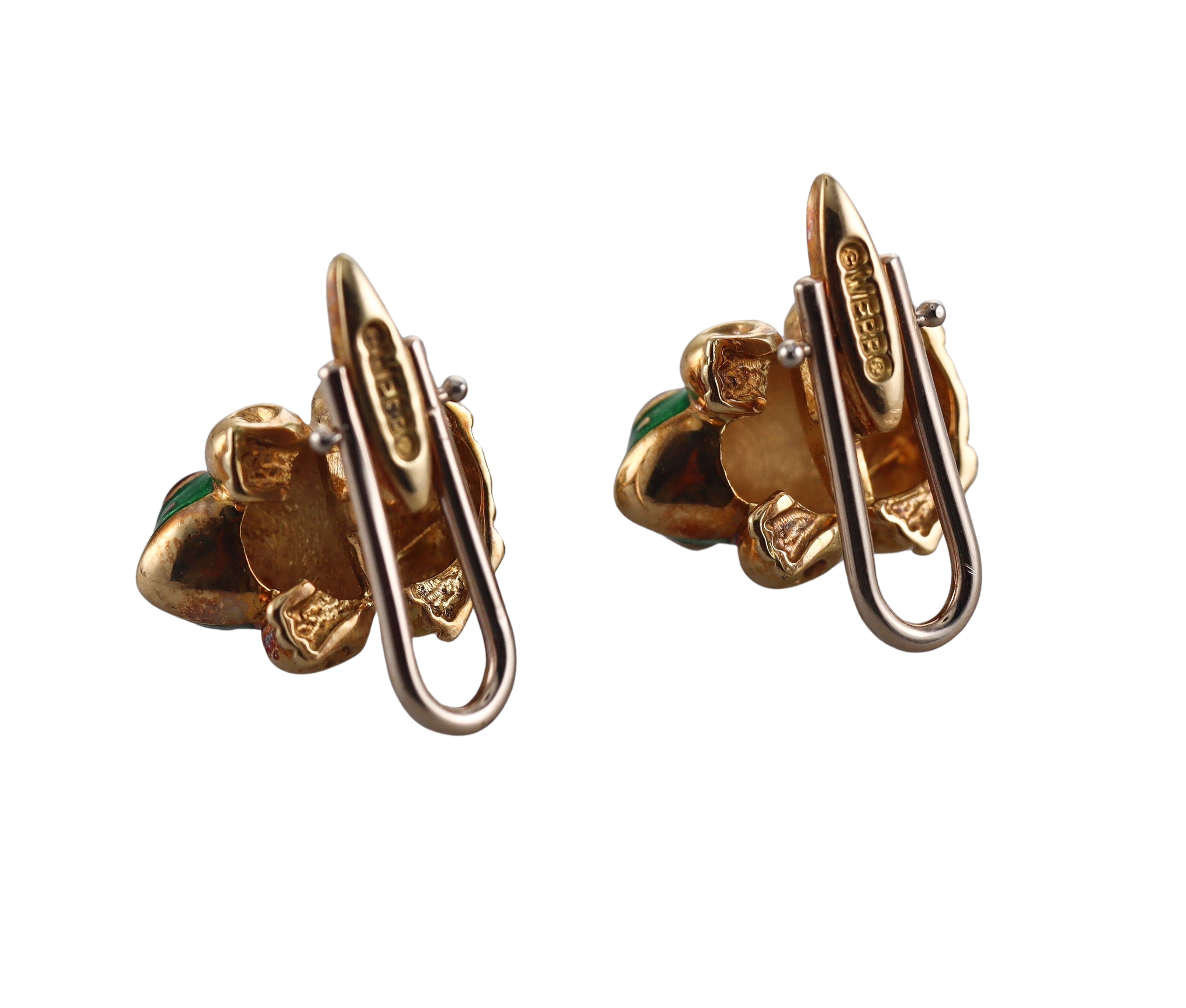 David Webb Enamel Gold Frog Cufflinks Stud Set