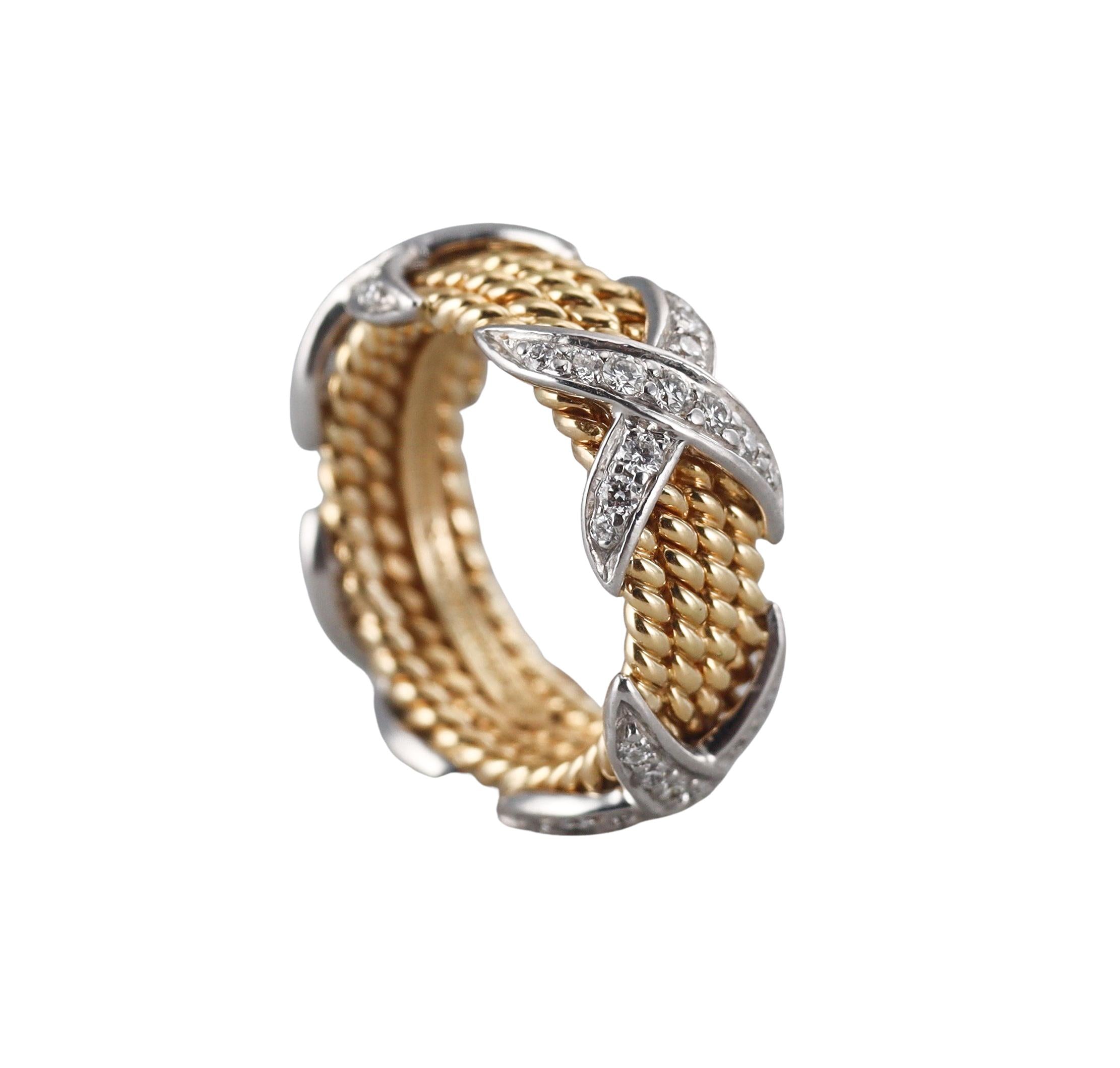 Tiffany & Co Schlumberger Four Row Rope Diamond Gold Platinum Ring