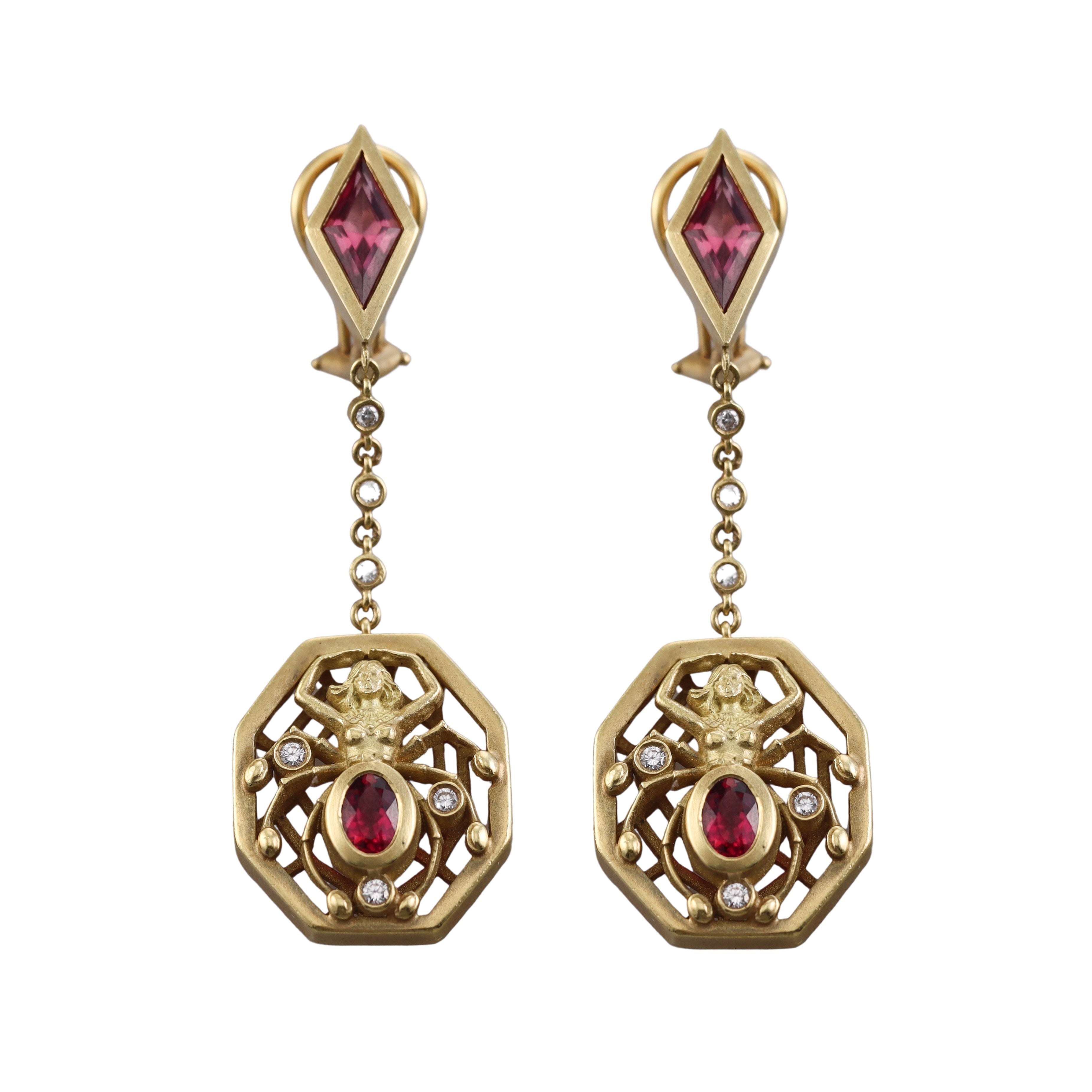 Kieselstein Cord Tourmaline Diamond Goddess Gold Drop Earrings