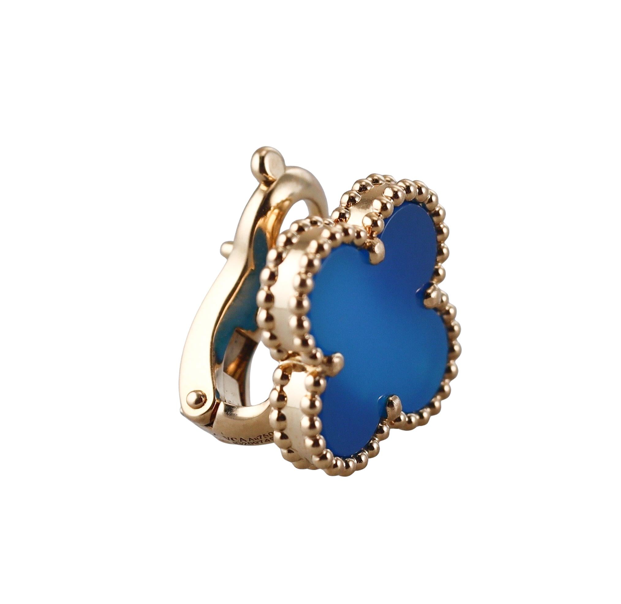 Van Cleef & Arpels Blue Agate Gold Vintage Alhambra Earrings