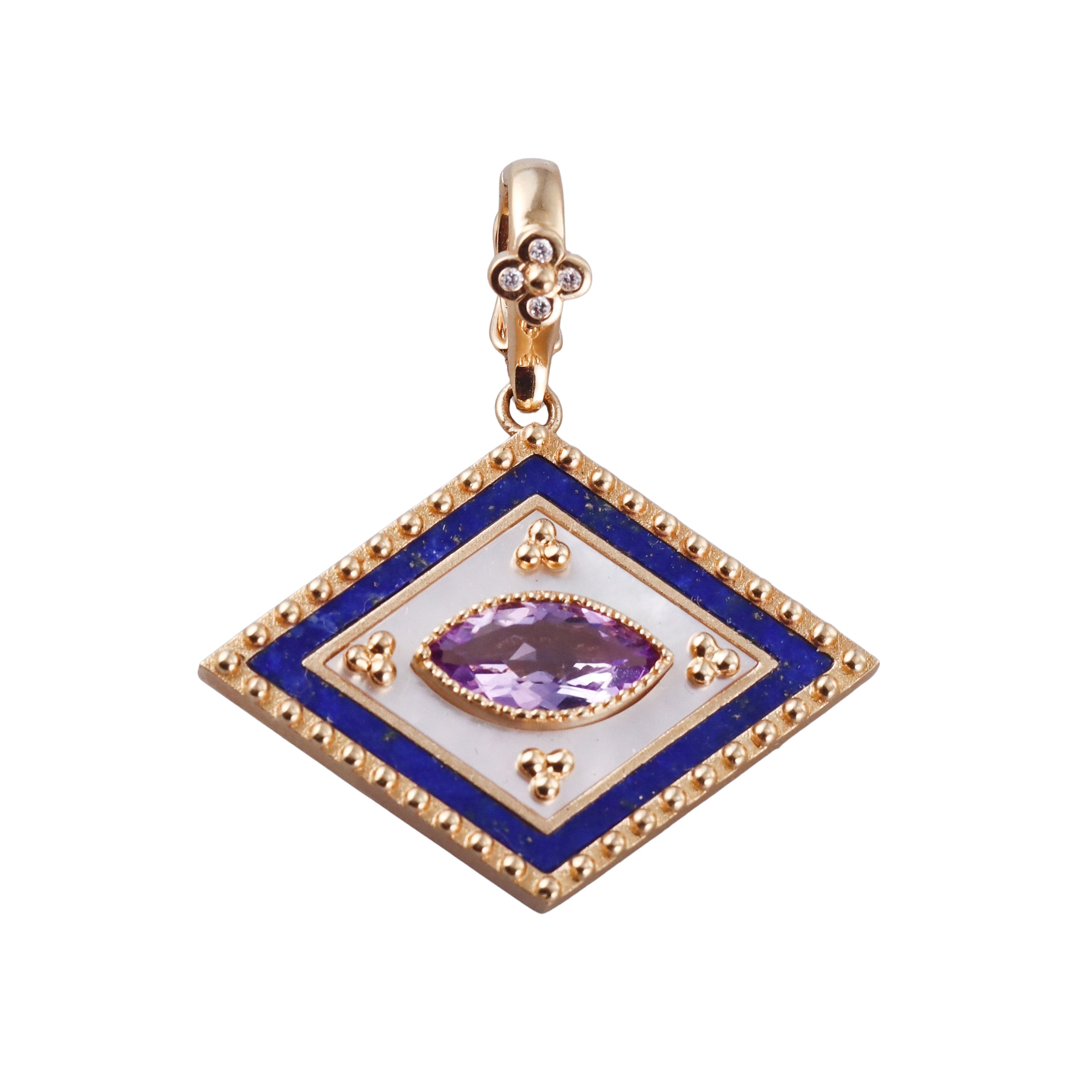 Orly Marcel Gold Diamond Amethyst Lapis Ajna Pendant