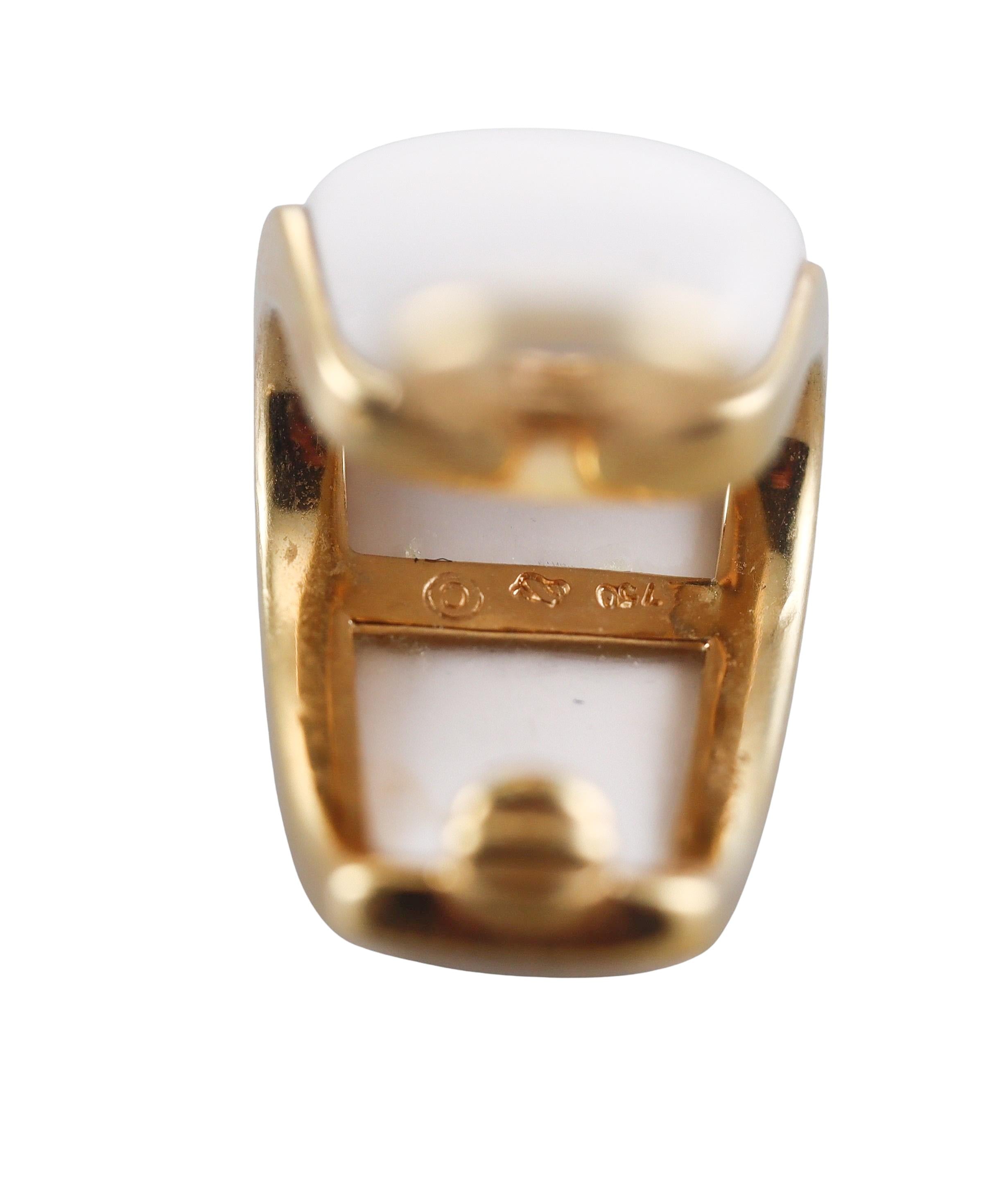 Seaman Schepps Gold White Agate Madison Doorknocker Hoop Earrings