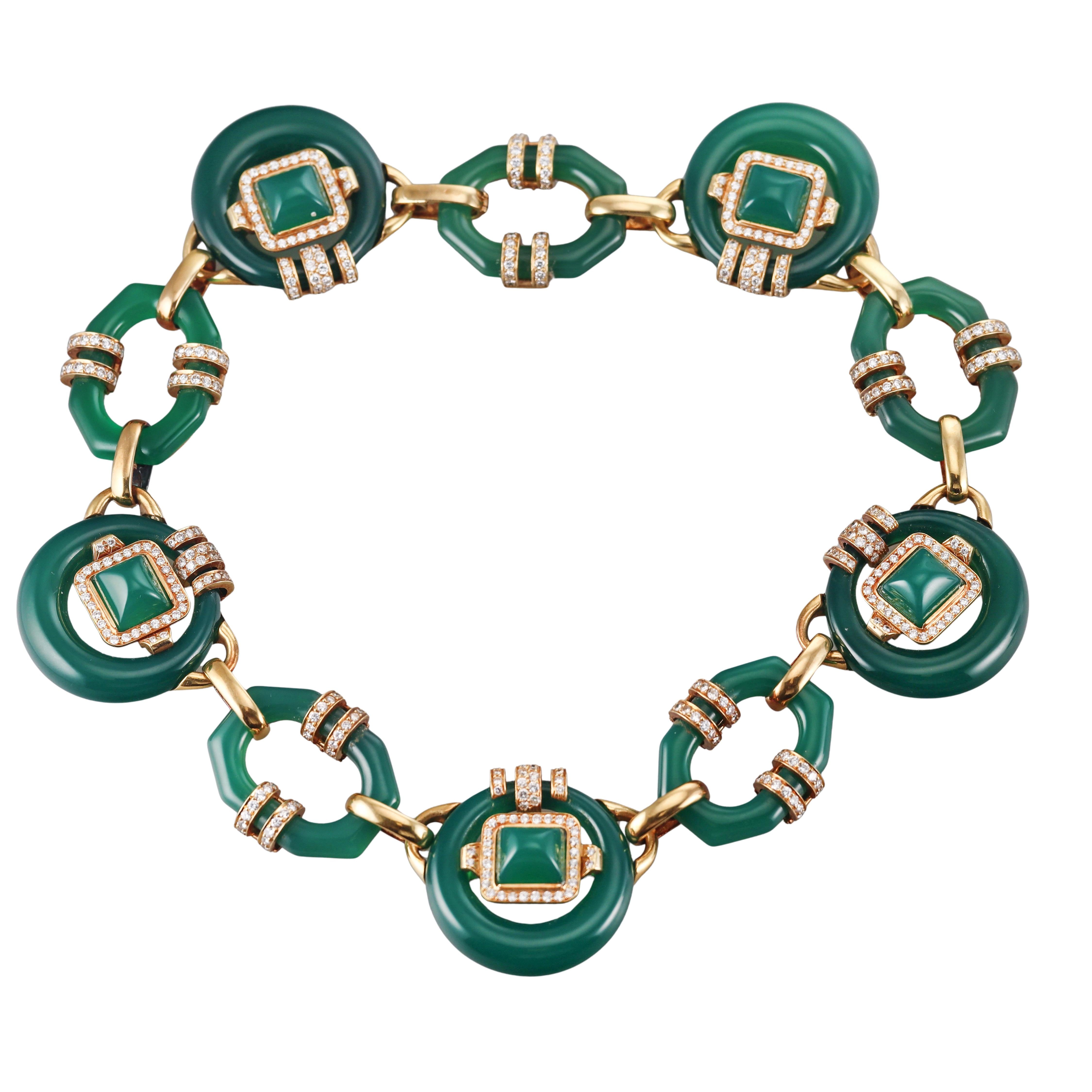 David Webb Chrysoprase Diamond Gold Necklace