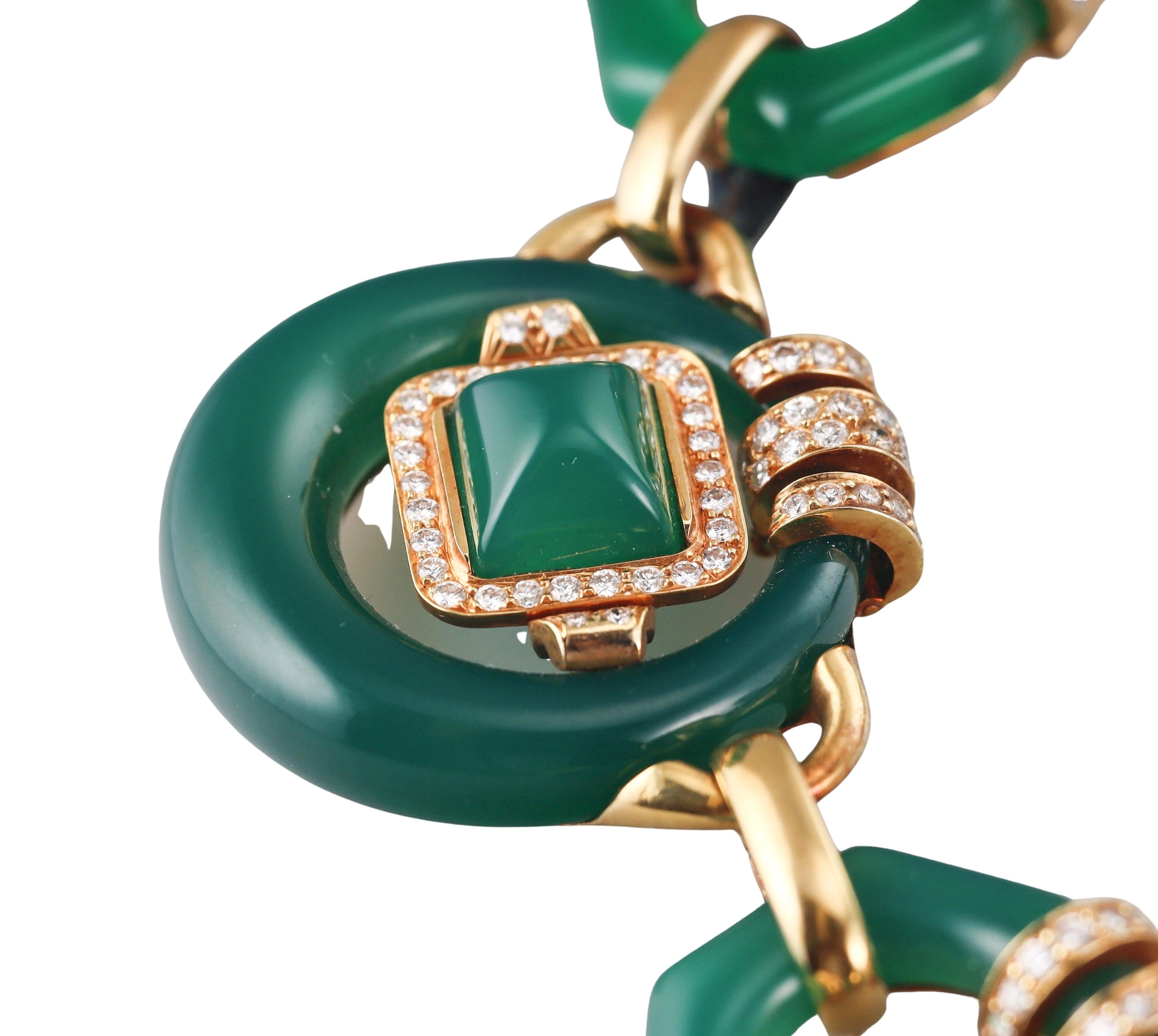 David Webb Chrysoprase Diamond Gold Necklace