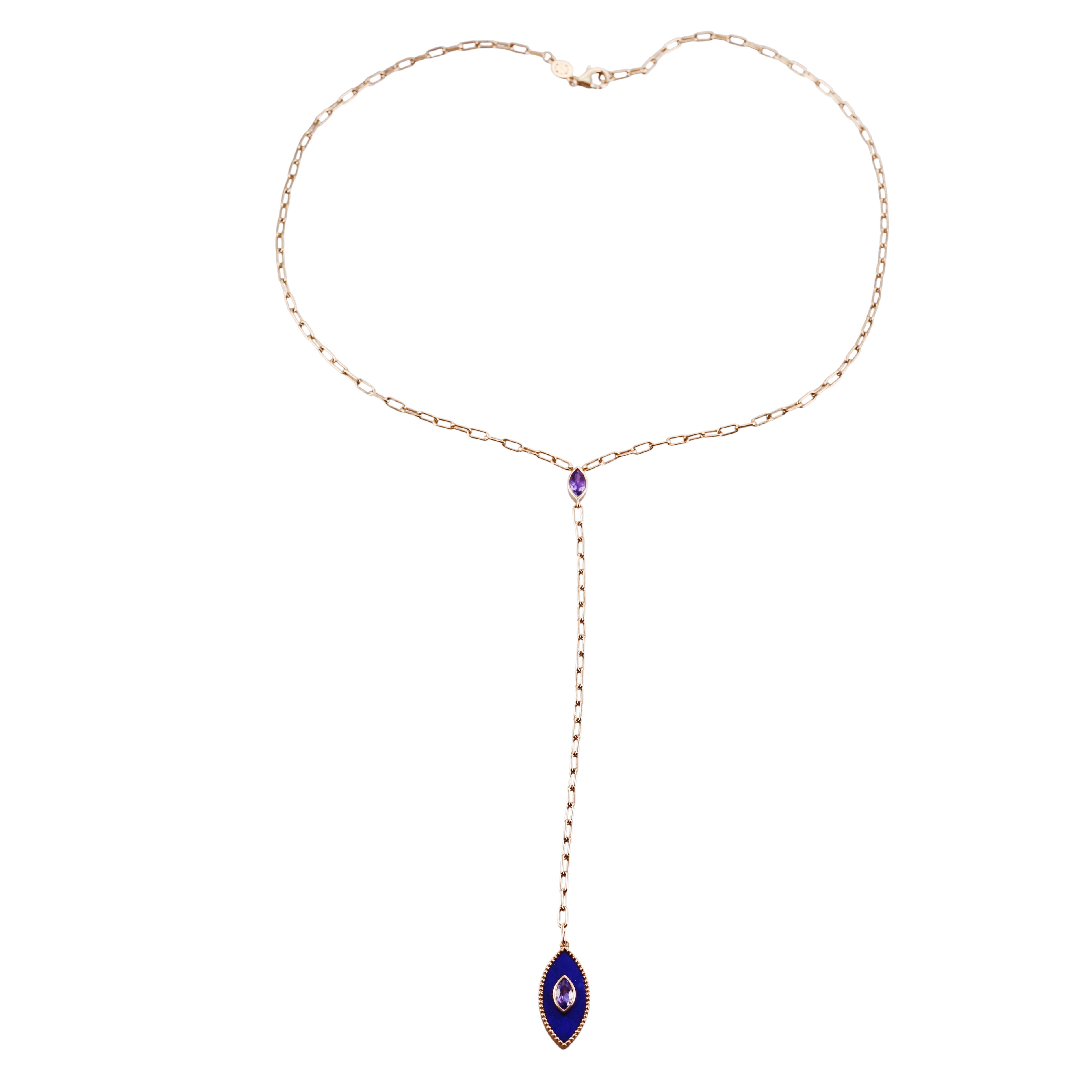 Orly Marcel Gold Iolite Lapis Lariat Pendant Necklace