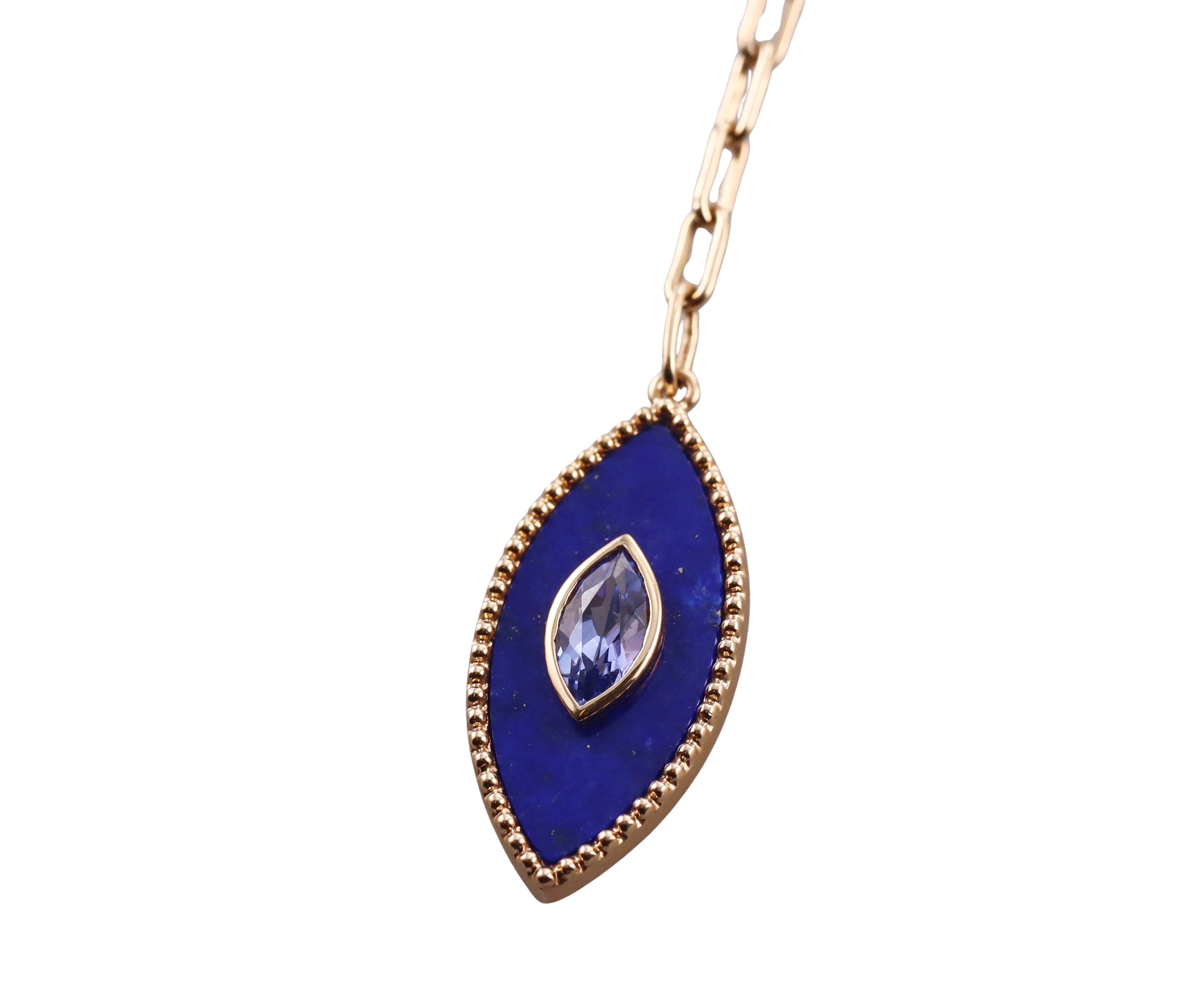 Orly Marcel Gold Iolite Lapis Lariat Pendant Necklace