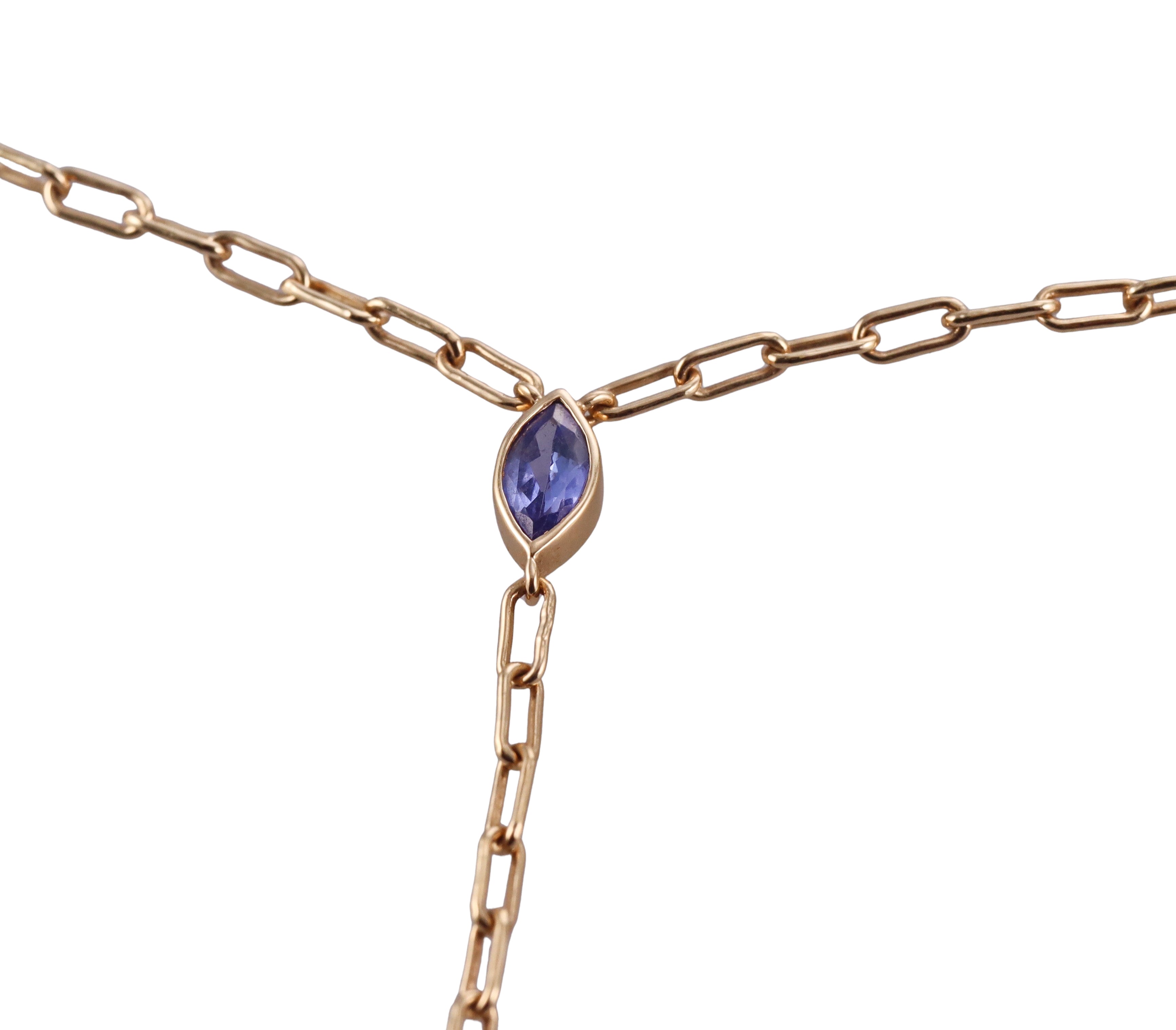 Orly Marcel Gold Iolite Lapis Lariat Pendant Necklace