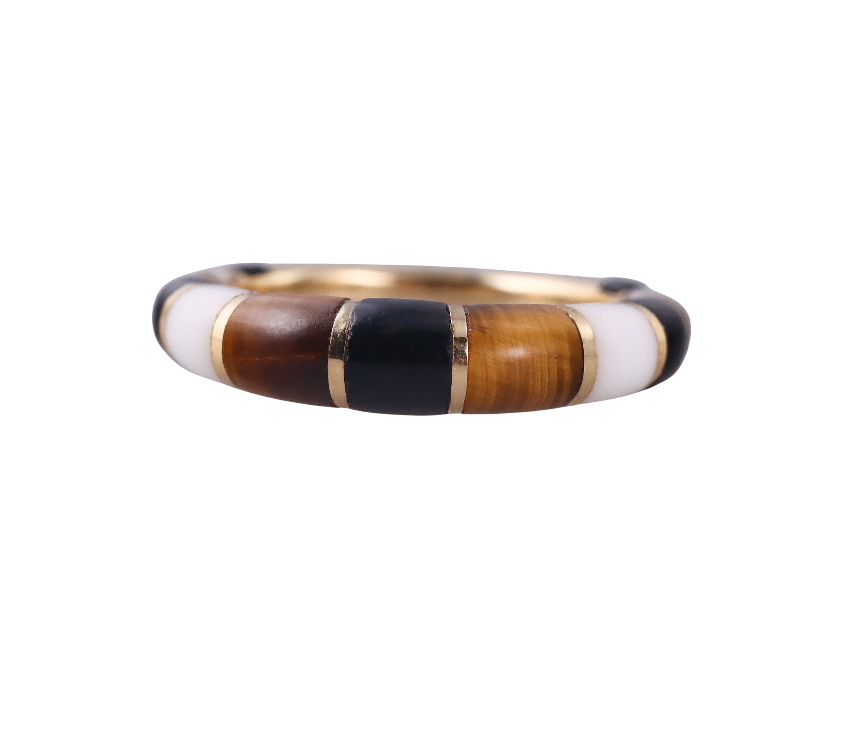 Orly Marcel Gold Inlay Tiger's Eye Onyx Coral Band Ring