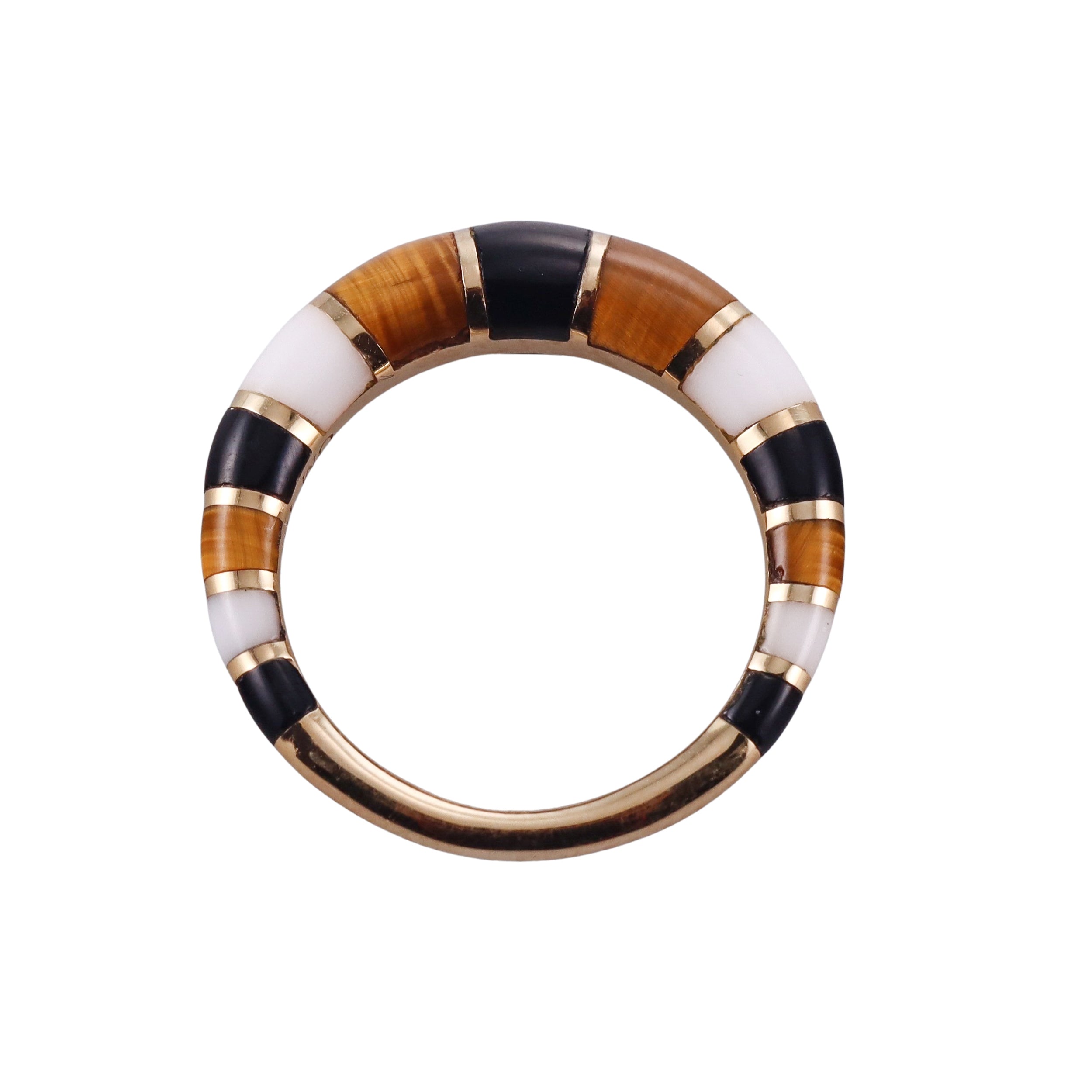 Orly Marcel Gold Inlay Tiger's Eye Onyx Coral Band Ring