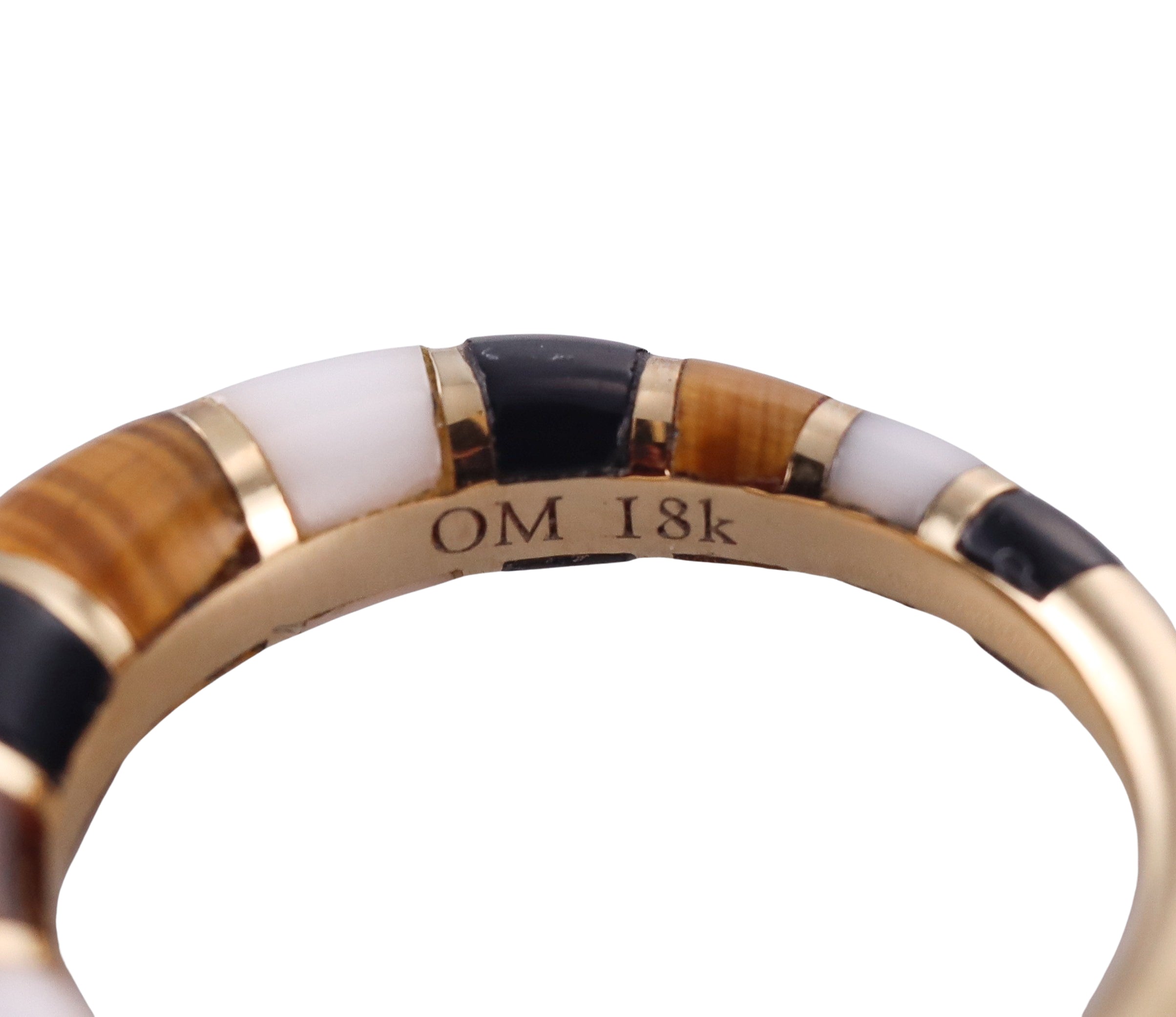 Orly Marcel Gold Inlay Tiger's Eye Onyx Coral Band Ring