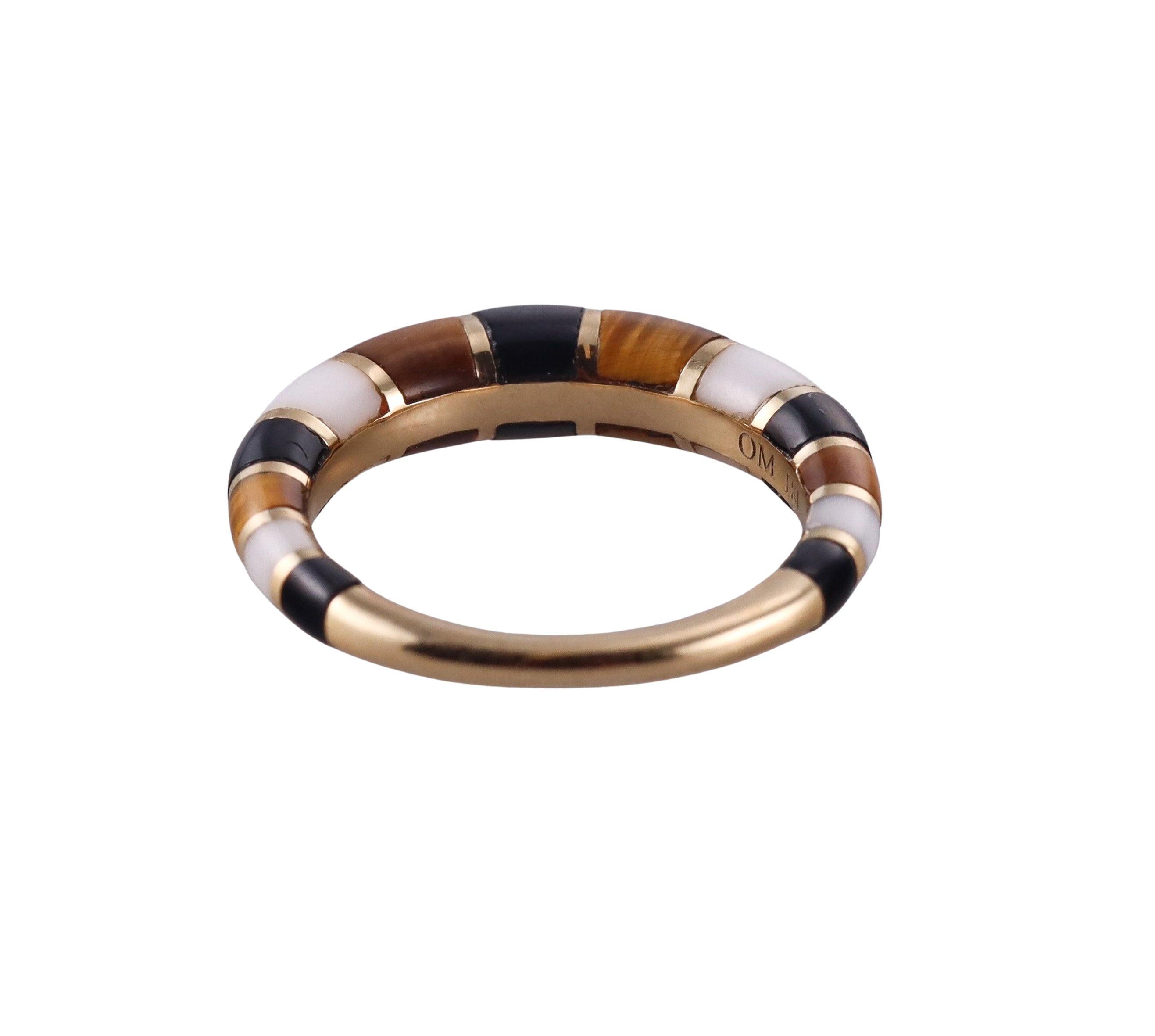 Orly Marcel Gold Inlay Tiger's Eye Onyx Coral Band Ring