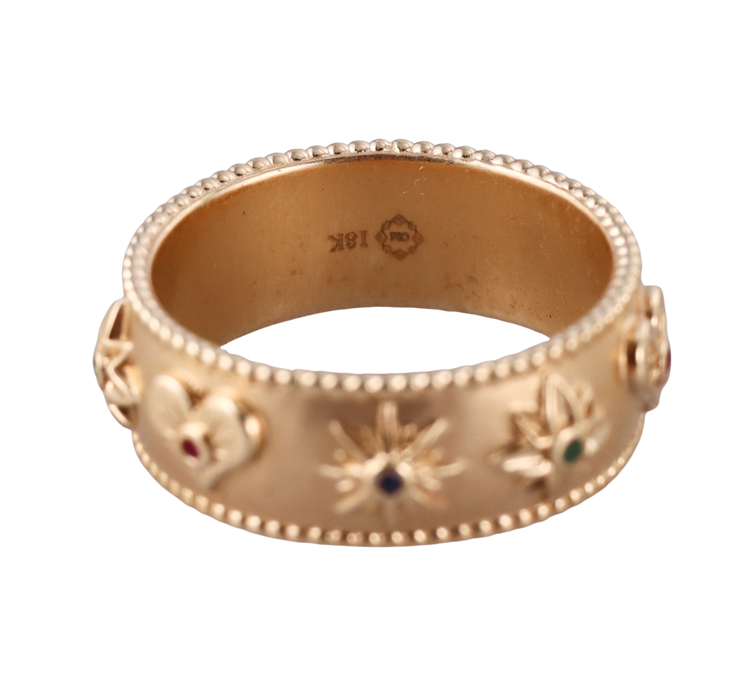 Orly Marcel Gold Ruby Emerald Sapphire Symbols Cigar Band Ring