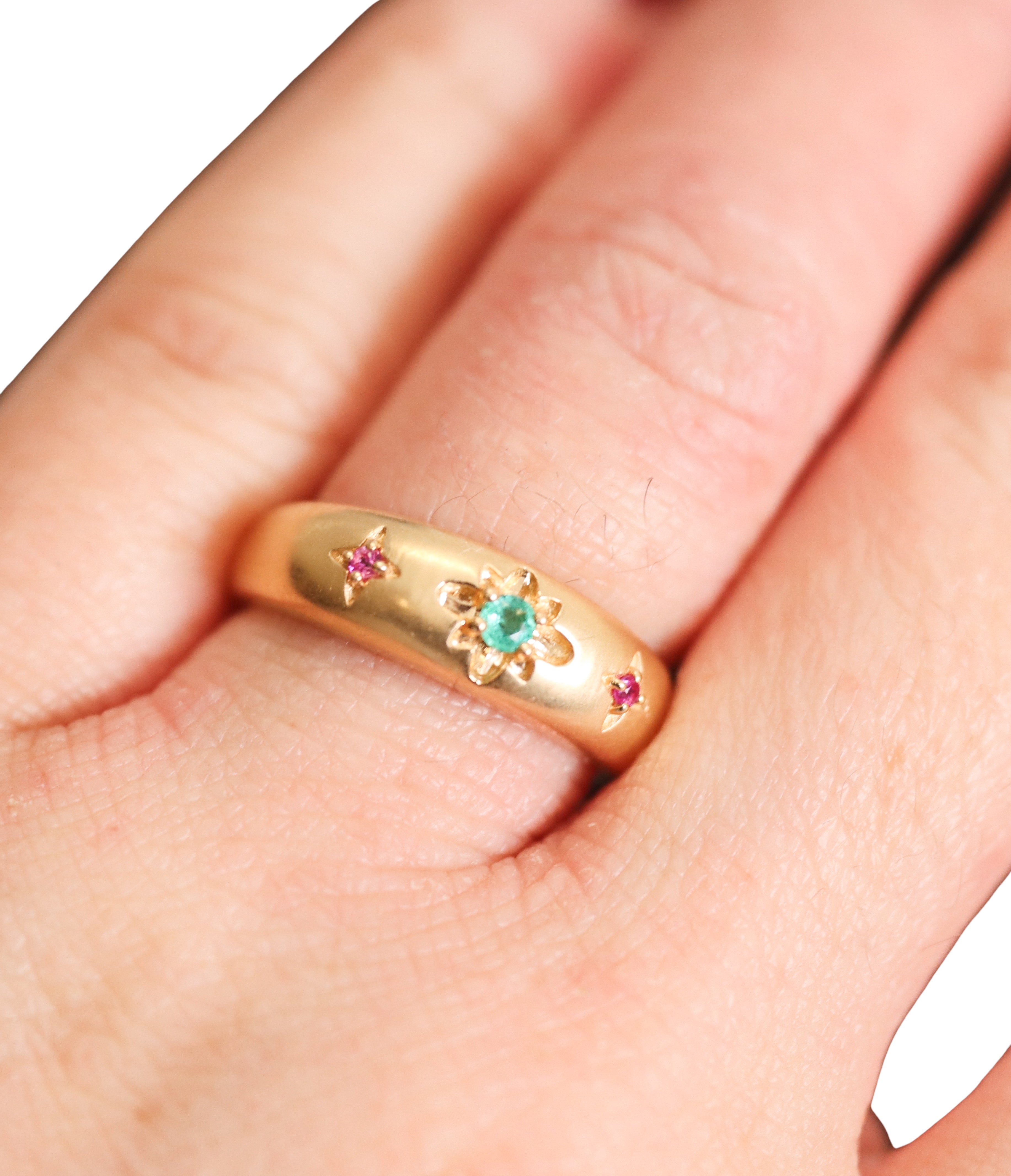 Orly Marcel Gold Emerald Ruby Lotus Gypsy Ring