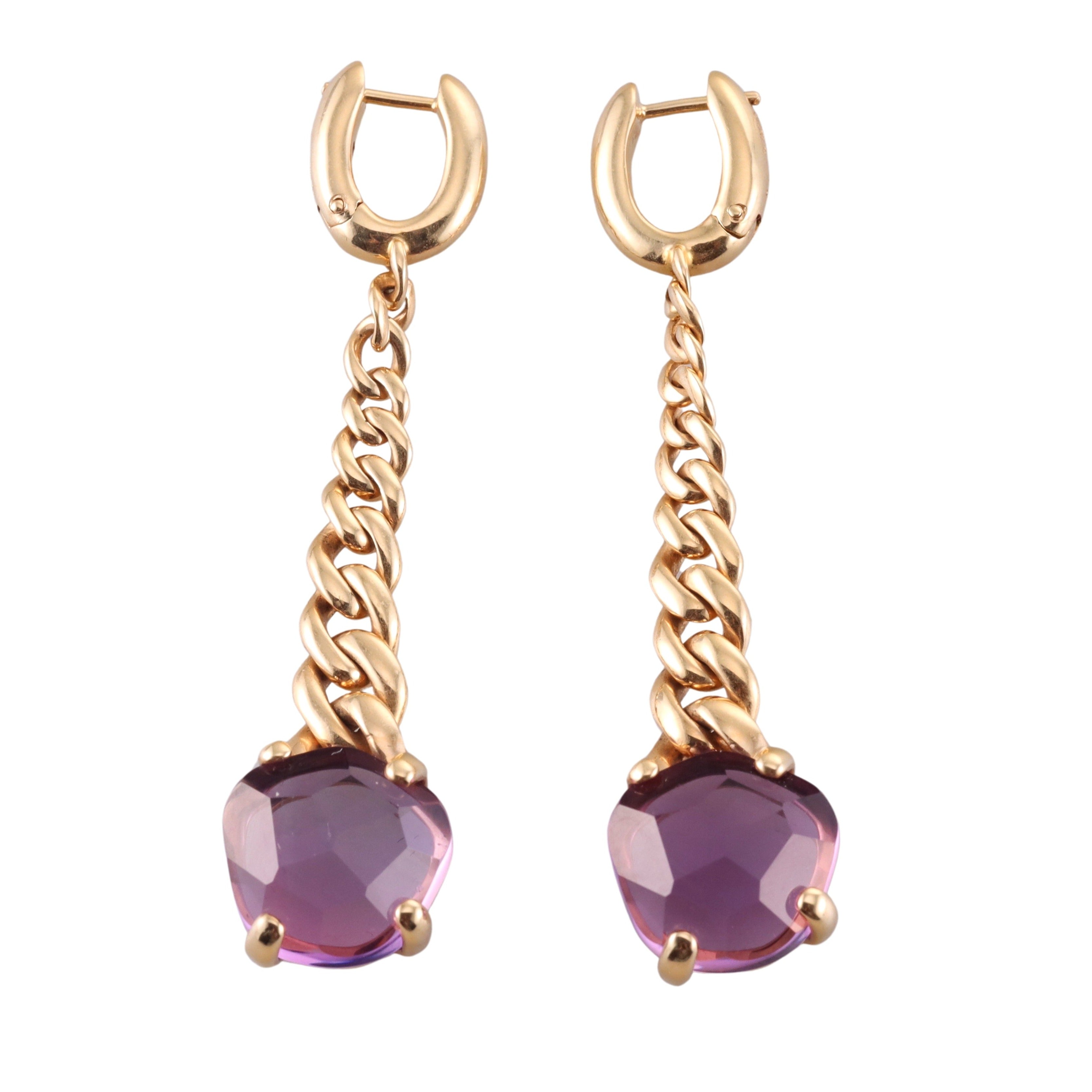 Pomellato Lola Gold Amethyst Chain Drop Earrings