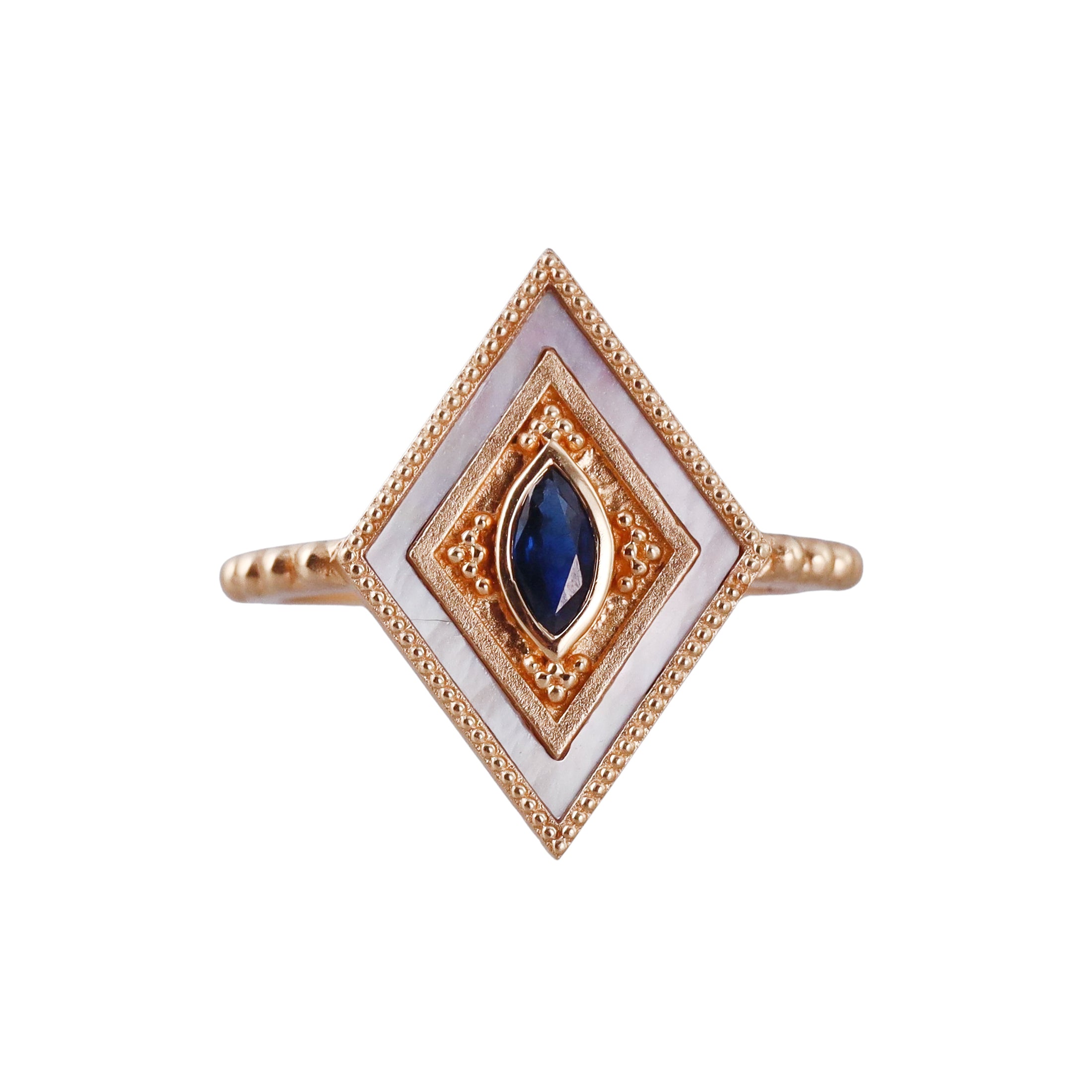 Orly Marcel Gold Sapphire Mother of Pearl Ajna Ring