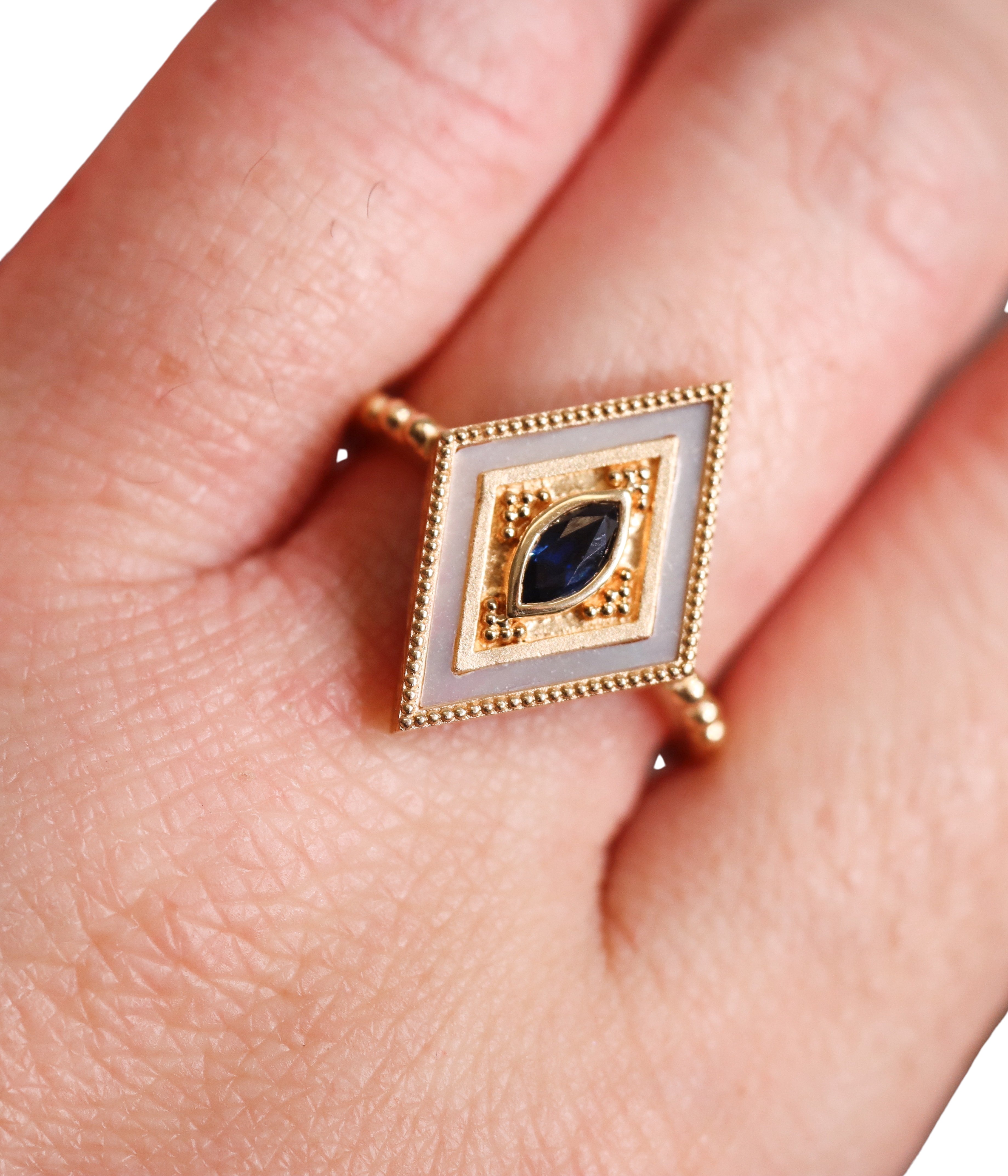 Orly Marcel Gold Sapphire Mother of Pearl Ajna Ring